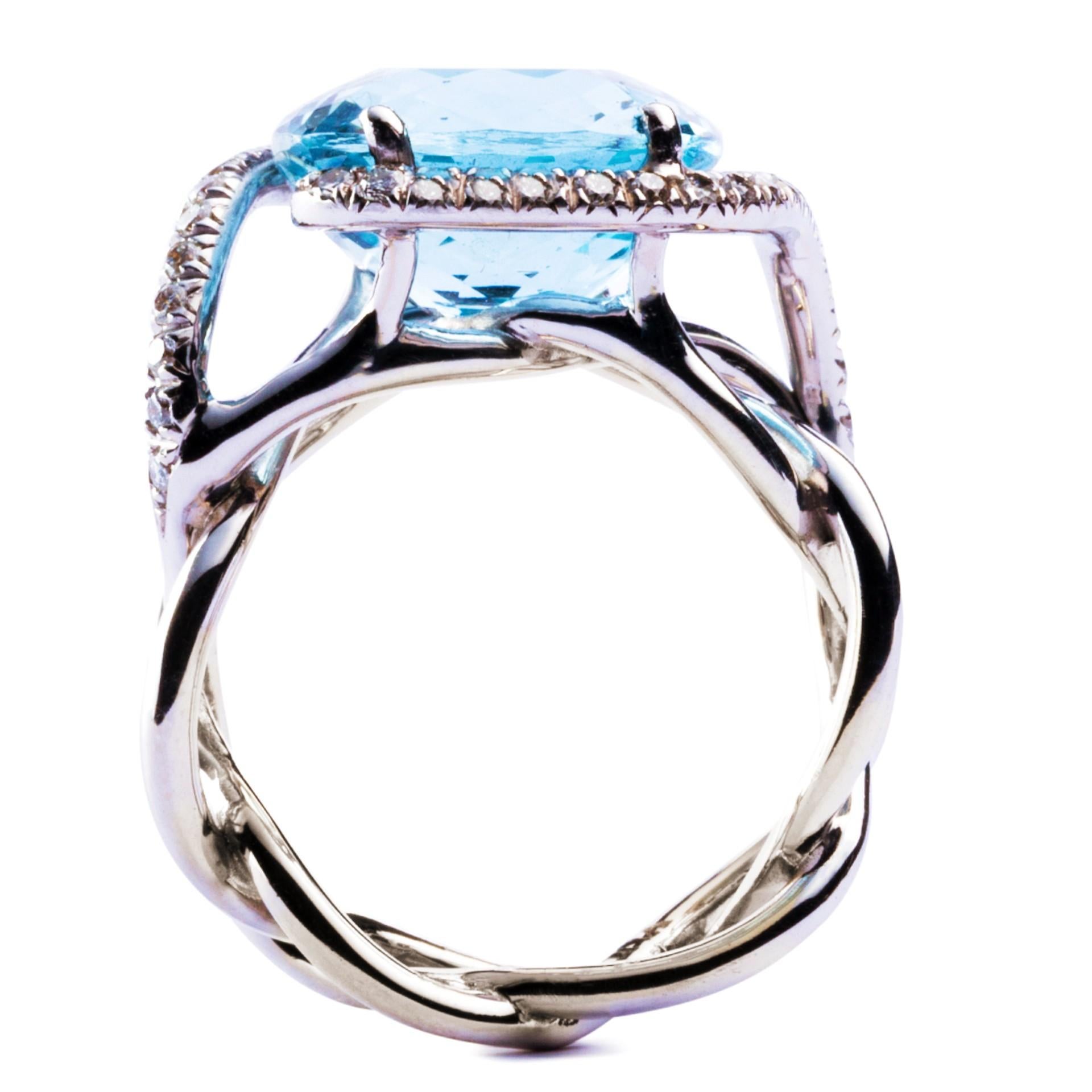 Alex Jona Aquamarine White Diamond 18 Karat White Gold Ring For Sale 3
