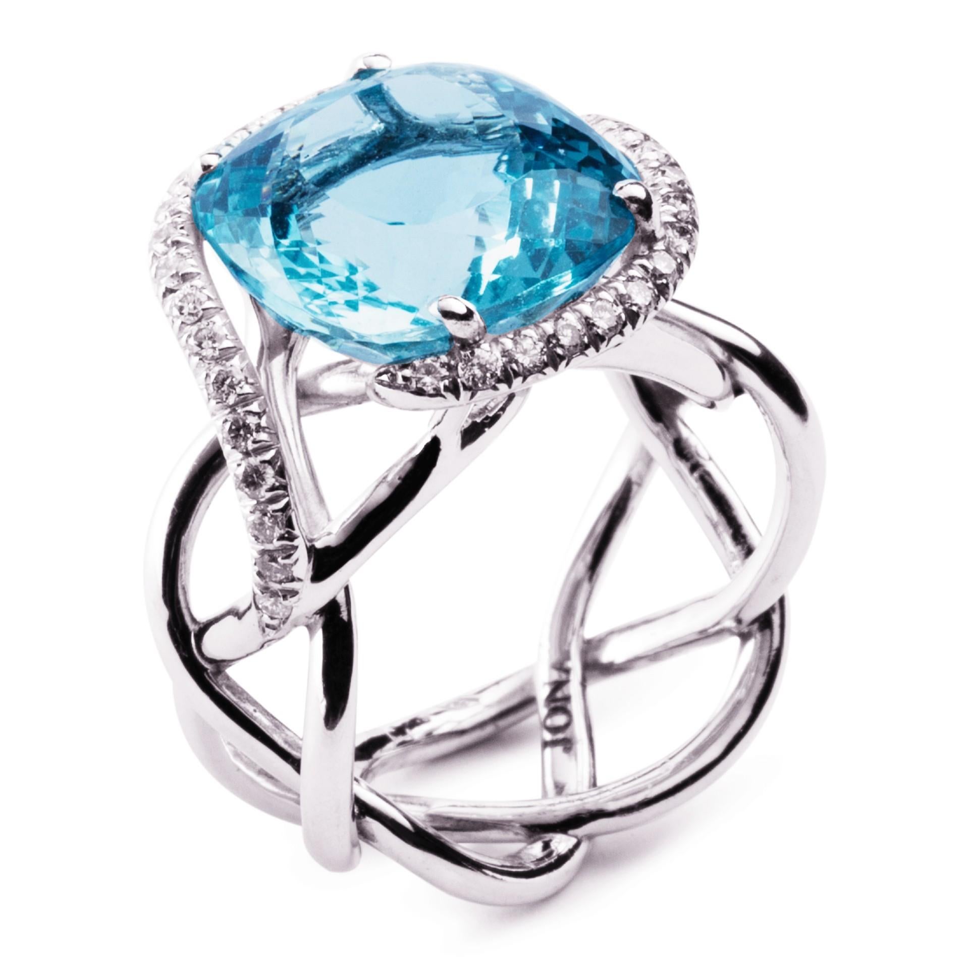 Women's Alex Jona Aquamarine White Diamond 18 Karat White Gold Ring For Sale