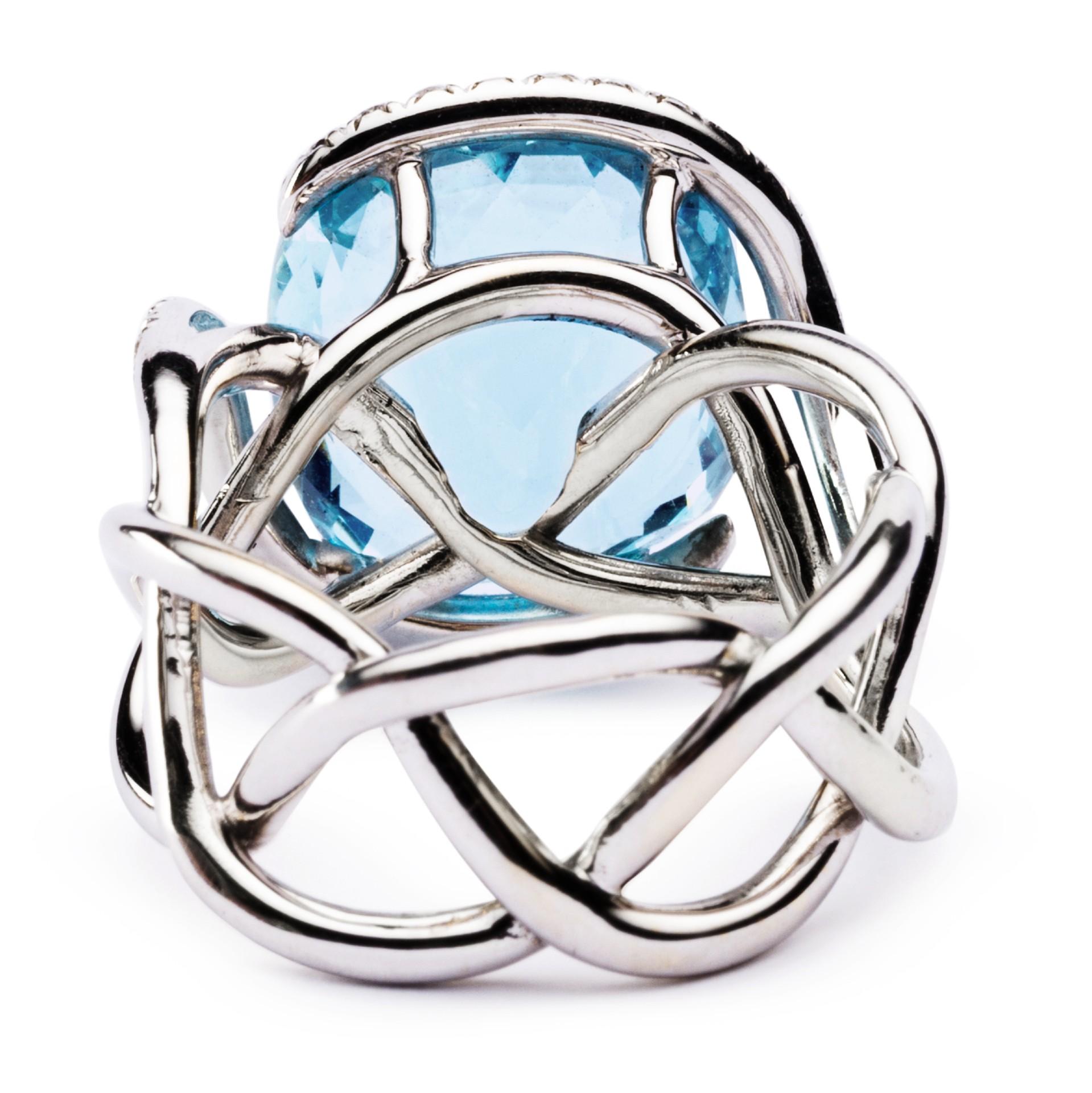 Alex Jona Aquamarine White Diamond 18 Karat White Gold Ring For Sale 1