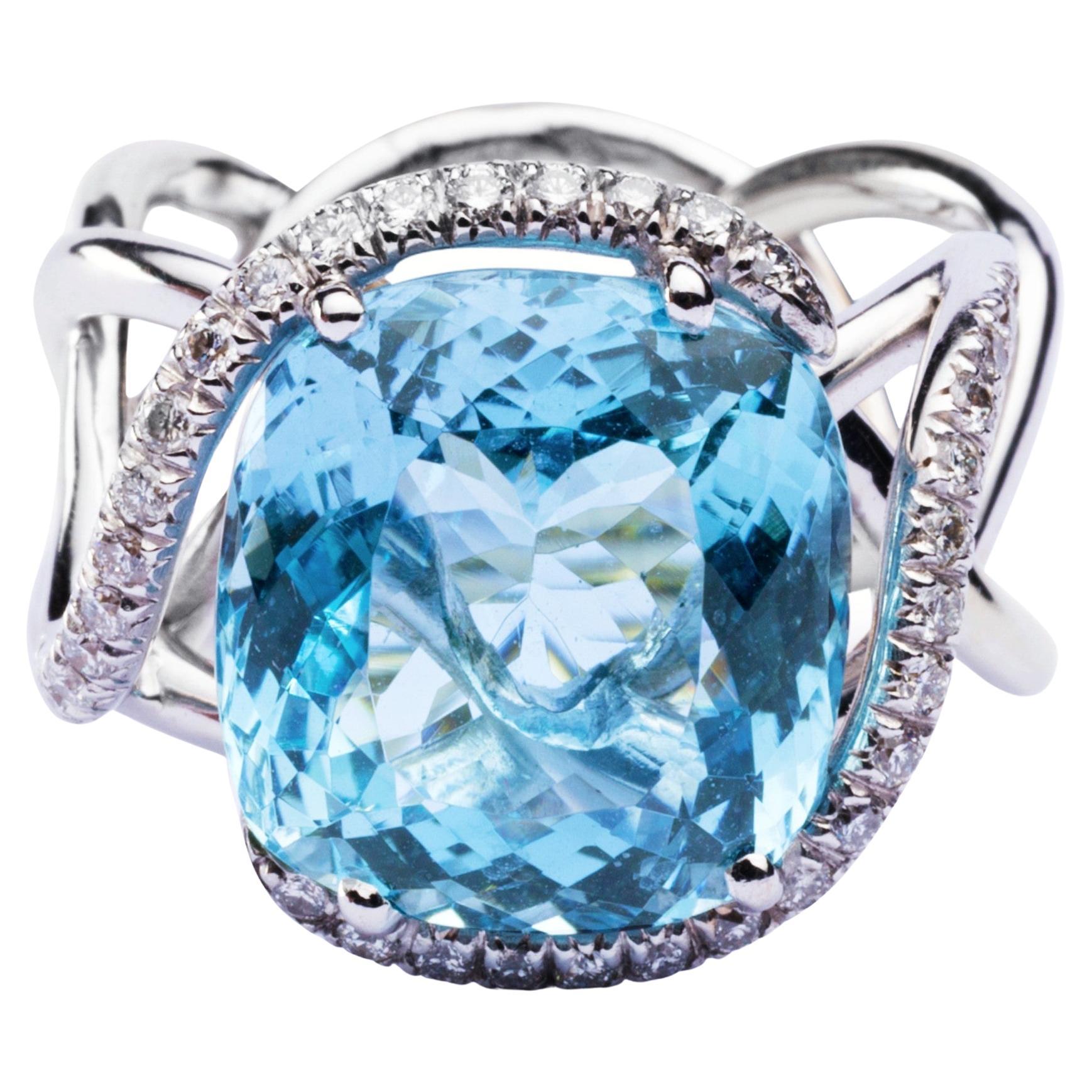 Alex Jona Aquamarine White Diamond 18 Karat White Gold Ring For Sale