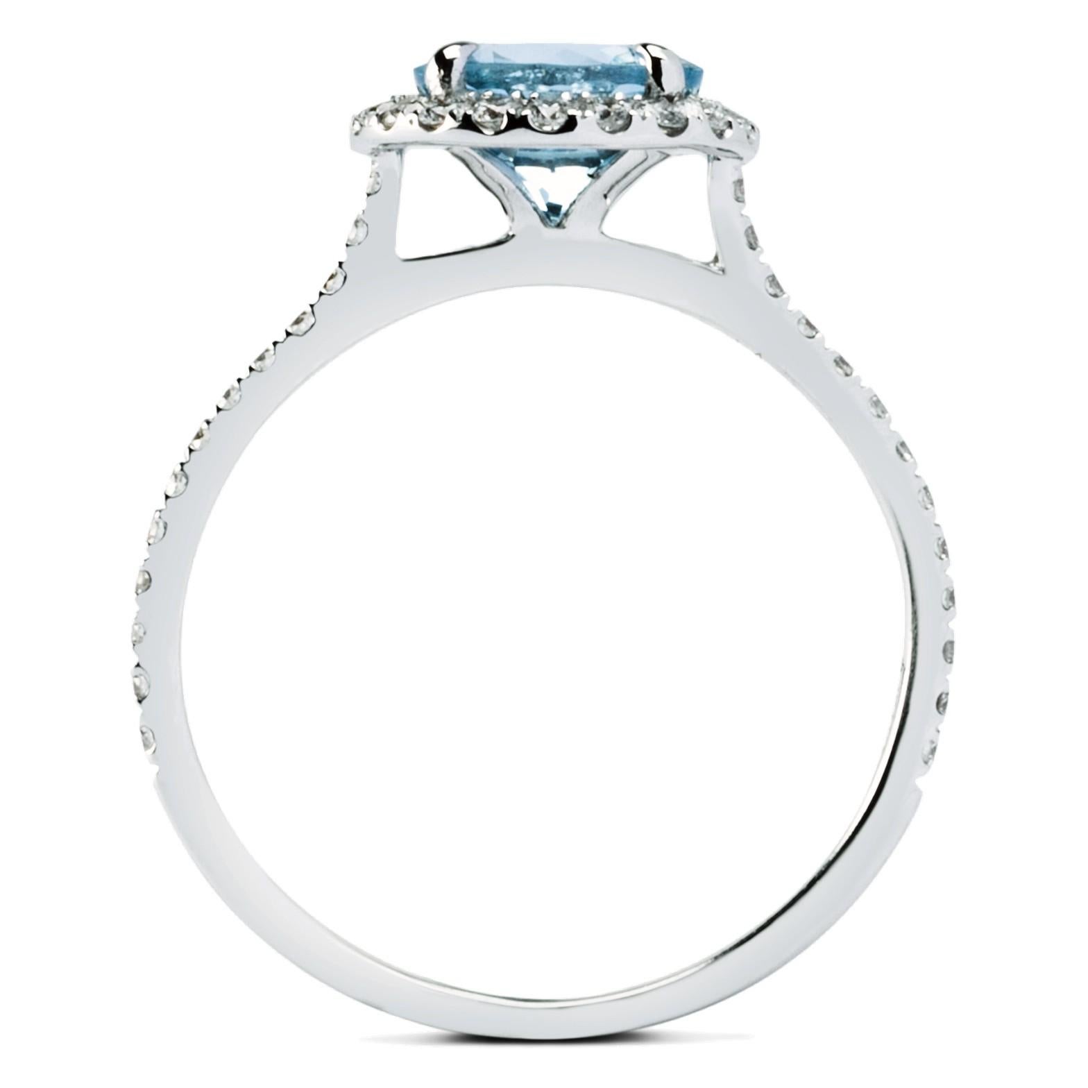 Alex Jona Aquamarine White Diamond White Gold Halo Ring In New Condition For Sale In Torino, IT