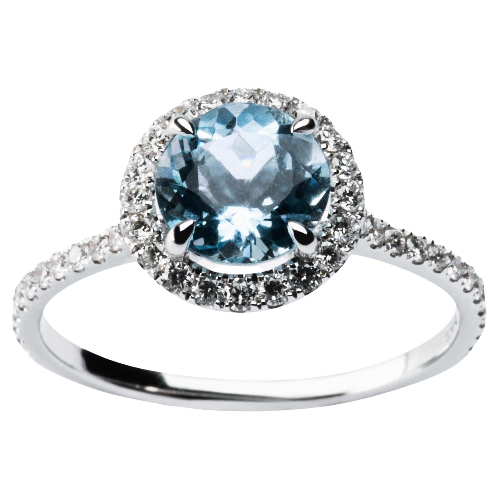 Contemporary Alex Jona Aquamarine White Diamond White Gold Halo Ring