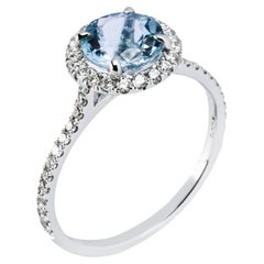 Alex Jona Aquamarine White Diamond White Gold Halo Ring