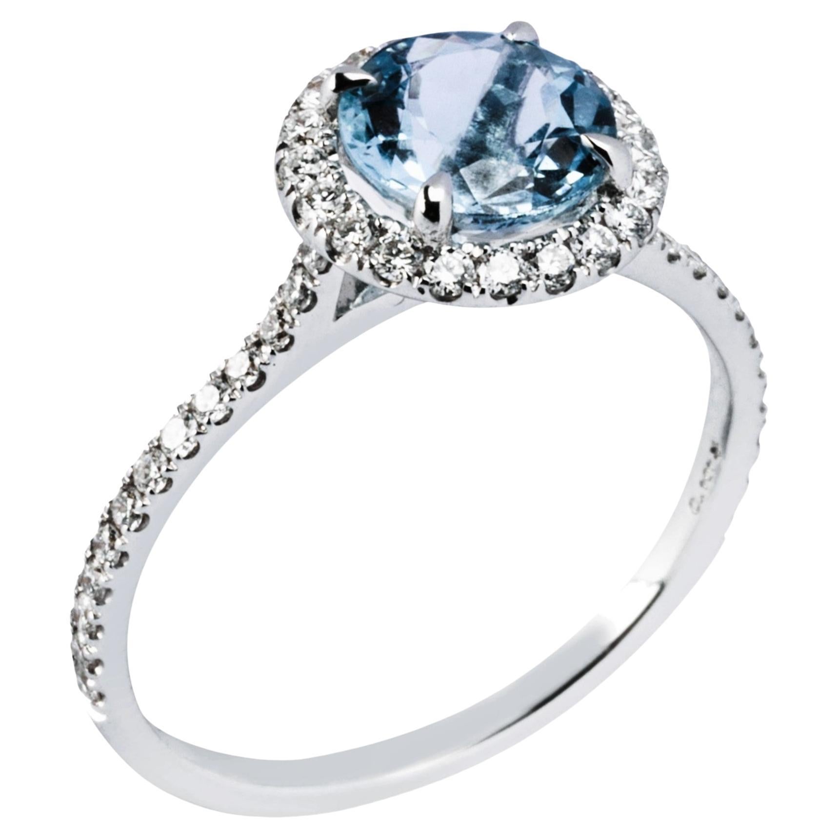 Alex Jona Aquamarine White Diamond White Gold Halo Ring For Sale