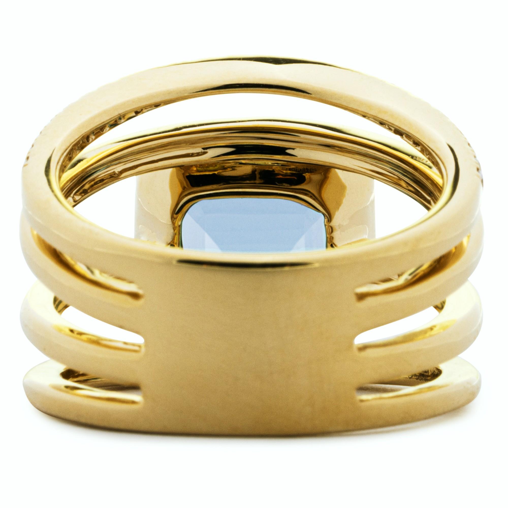 Alex Jona Aquamarine White Diamond 18 Carat Gold Open Band Ring For Sale 1