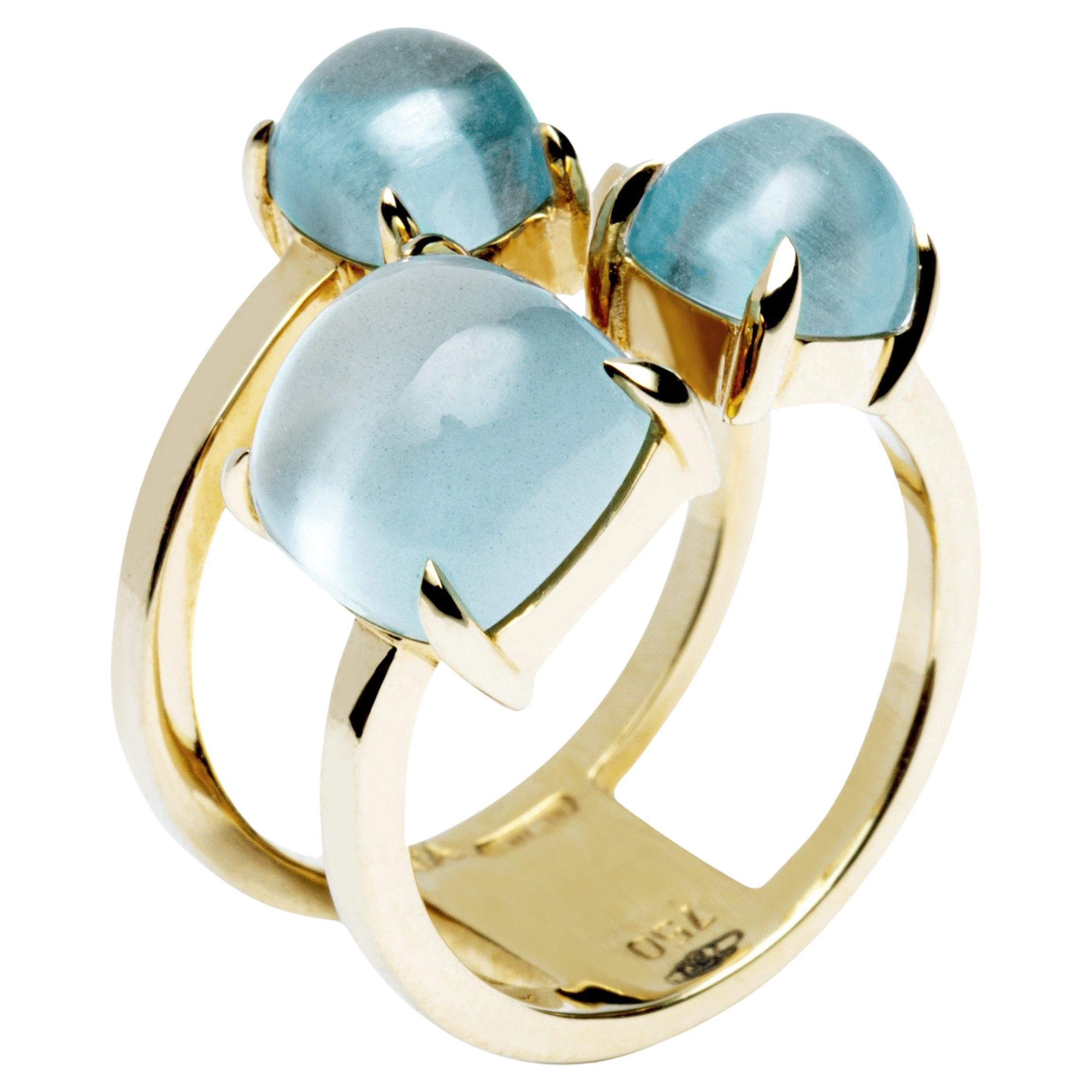 Alex Jona Aquamarine Yellow Gold Open Band Ring For Sale