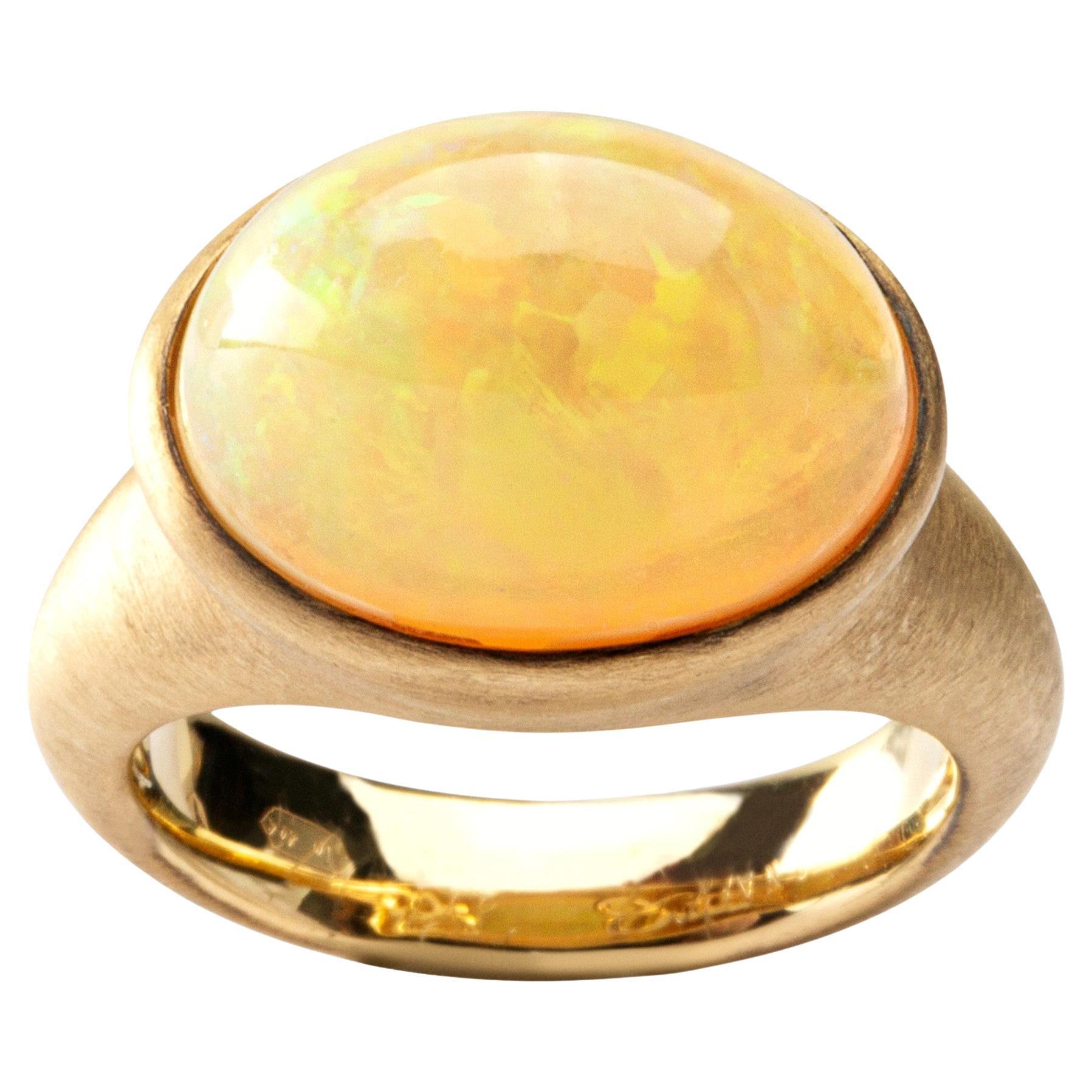 Alex Jona Arlequin Opal Brushed 18 Karat Yellow Gold Ring For Sale