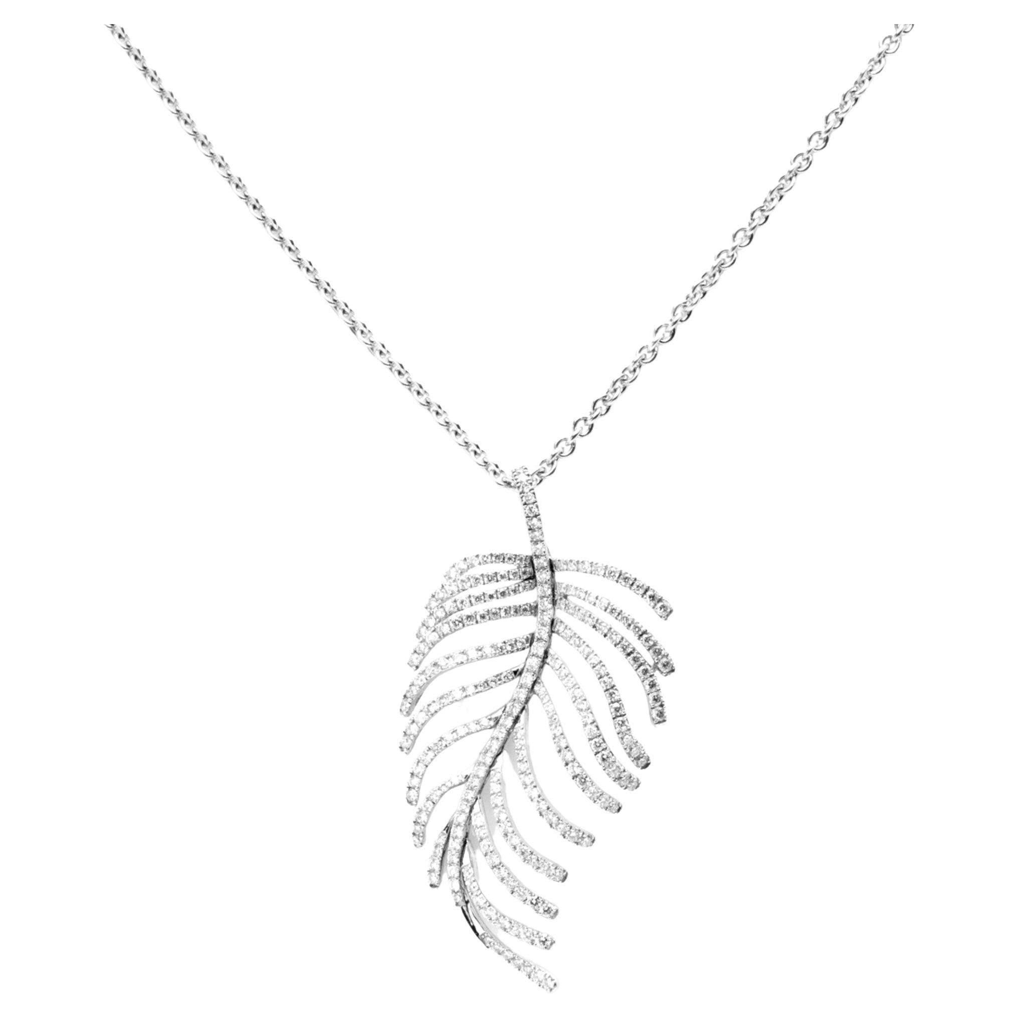 Alex Jona Articulated White Diamond 18 Karat White Gold Feather Pendant For Sale