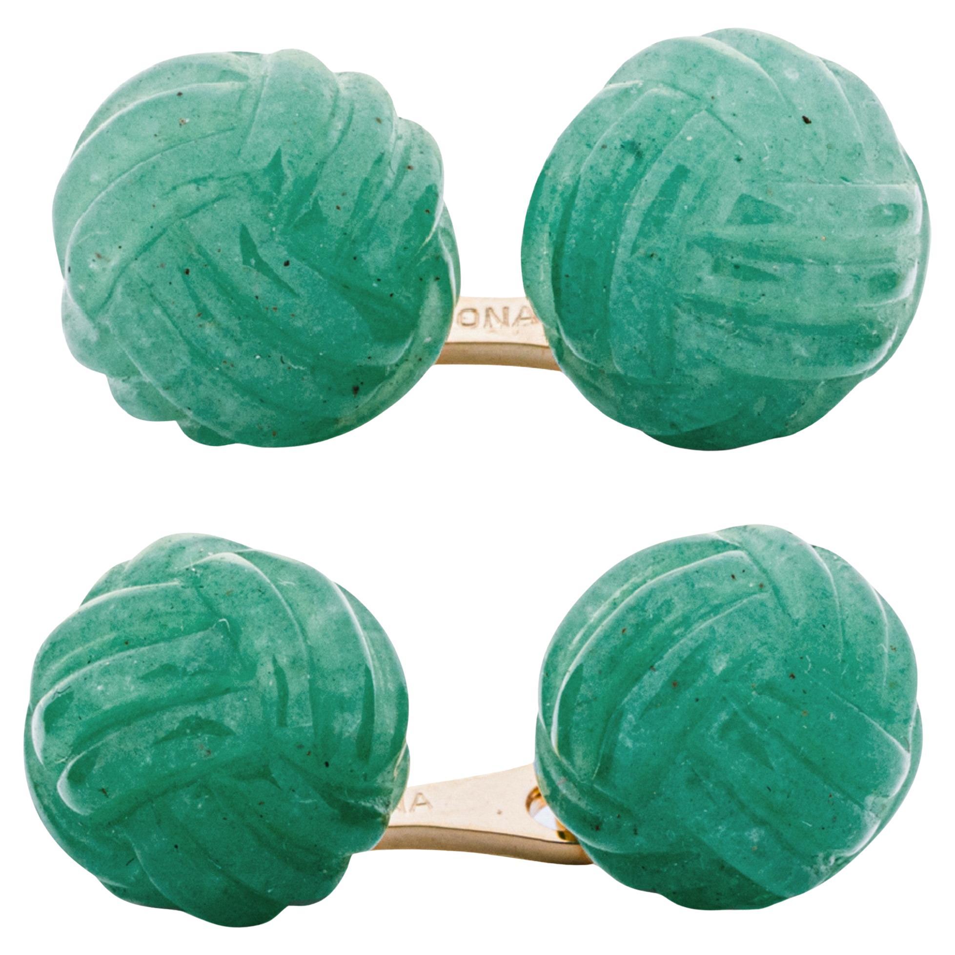 Alex Jona Aventurine 18 Karat Yellow Gold Monkey's Fist Knot Cufflinks