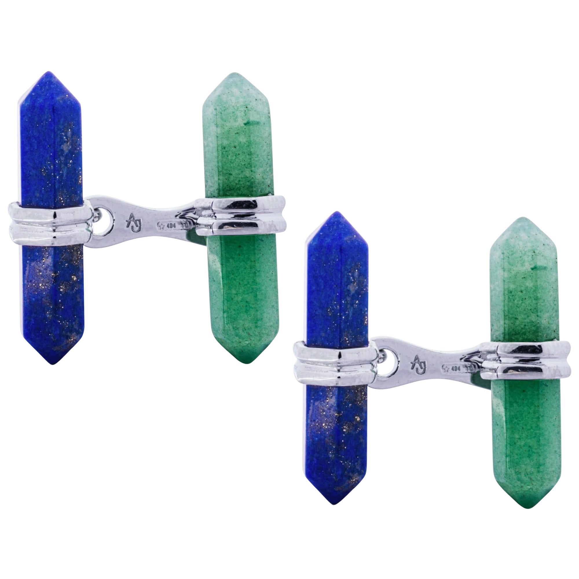 Gemelos de barra prismática de plata de ley con aventurina y lapislázuli Alex Jona