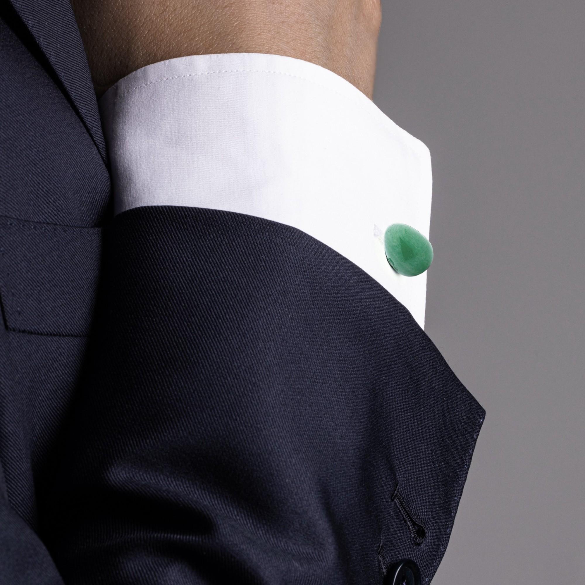 Alex Jona design collection, hand crafted in Italy, sterling silver , hand-carved egg-shape and cylinder aventurine cufflinks.

Alex Jona cufflinks stand out, not only for their special design and for the excellent quality, but also for the careful