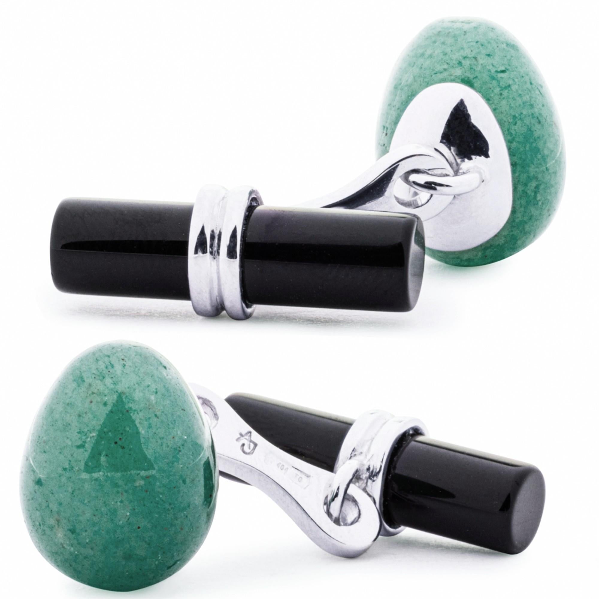 Alex Jona Aventurin-Eier-Onyx-Zylinder-Manschettenknöpfe aus Sterlingsilber (Gemischter Schliff) im Angebot