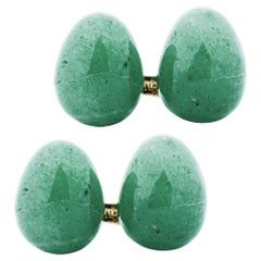 Alex Jona Aventurine Egg Shaped 18 Karat Yellow Gold Cufflinks