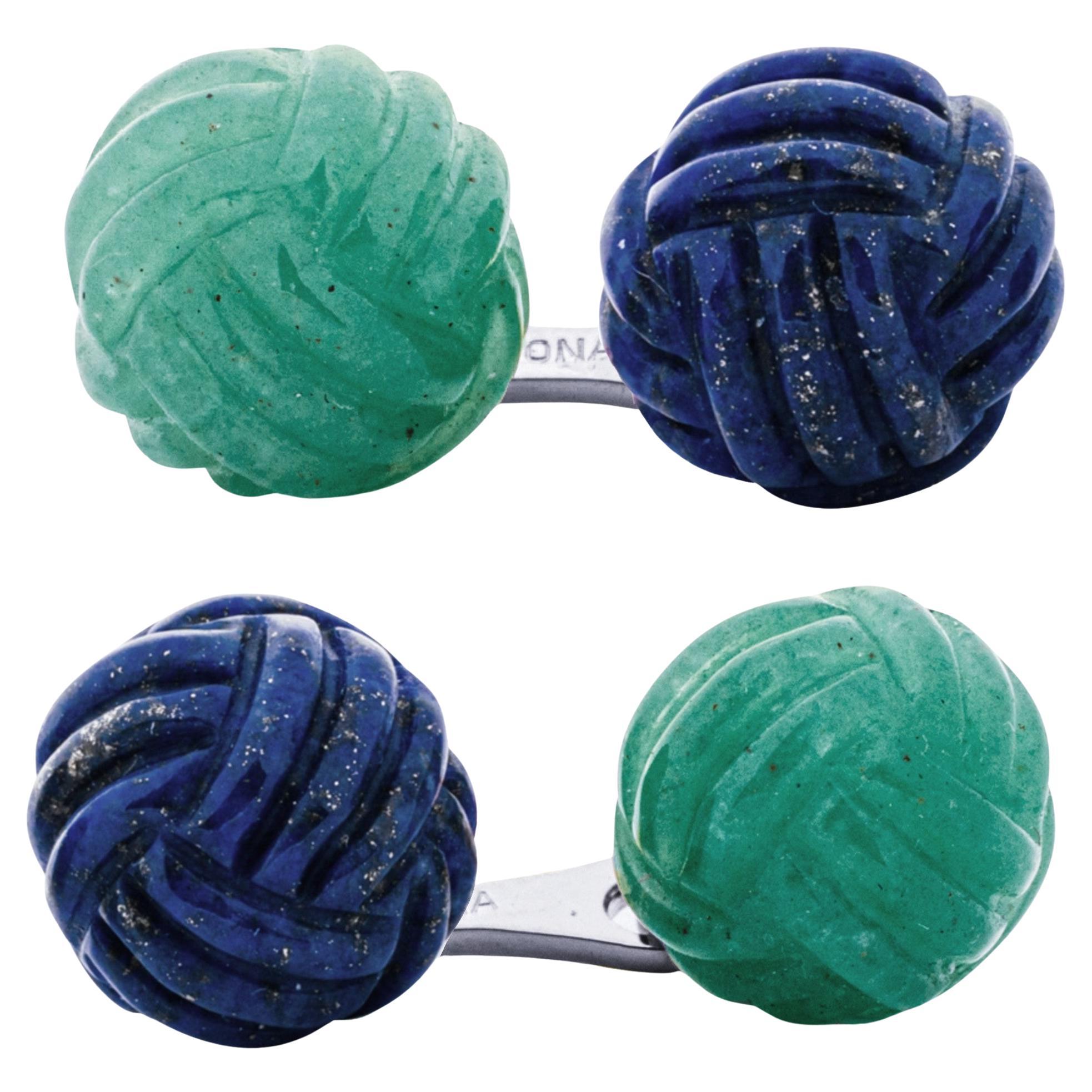 Alex Jona Aventurine Lapis Lazuli Sterling Silver Knot Cufflinks