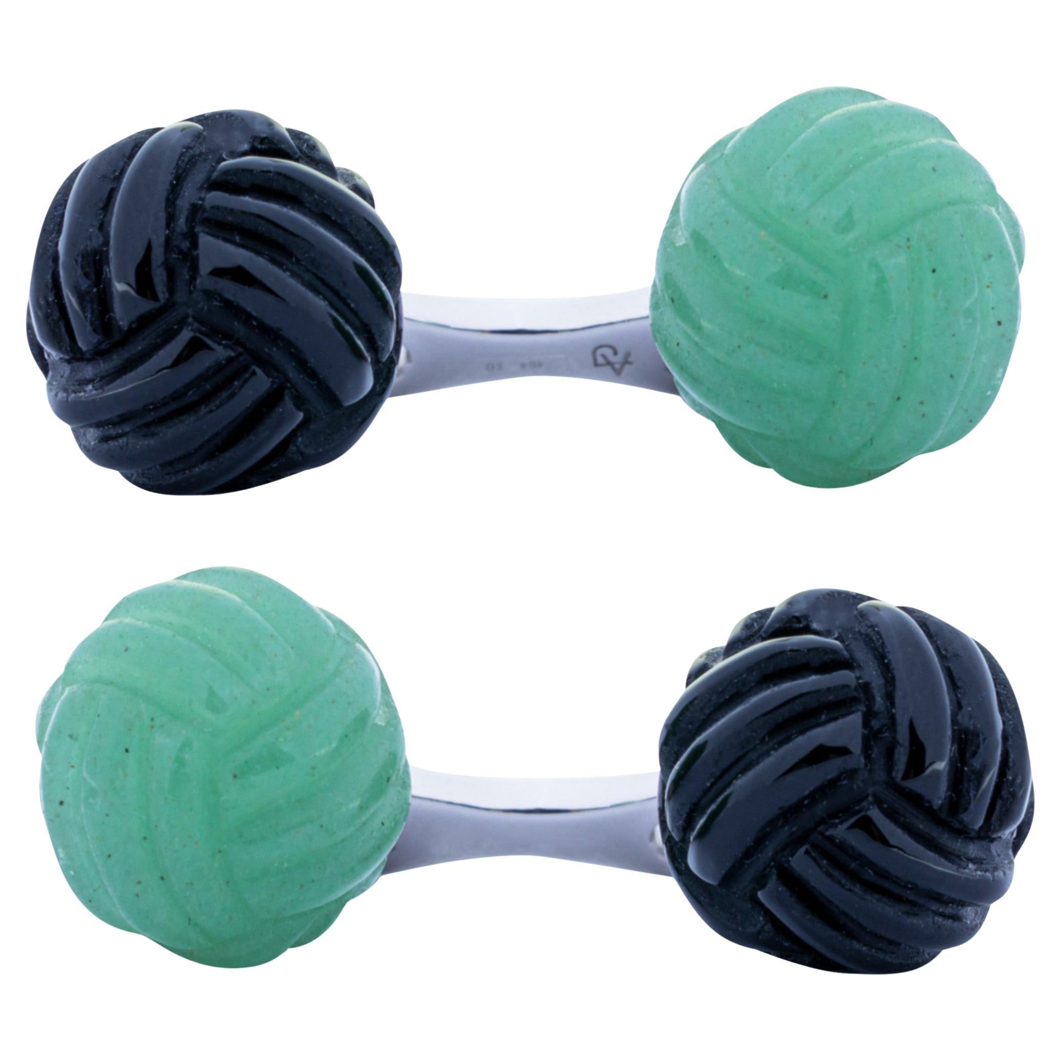 Alex Jona Aventurin Onyx Knoten Sterling Silber Manschettenknöpfe