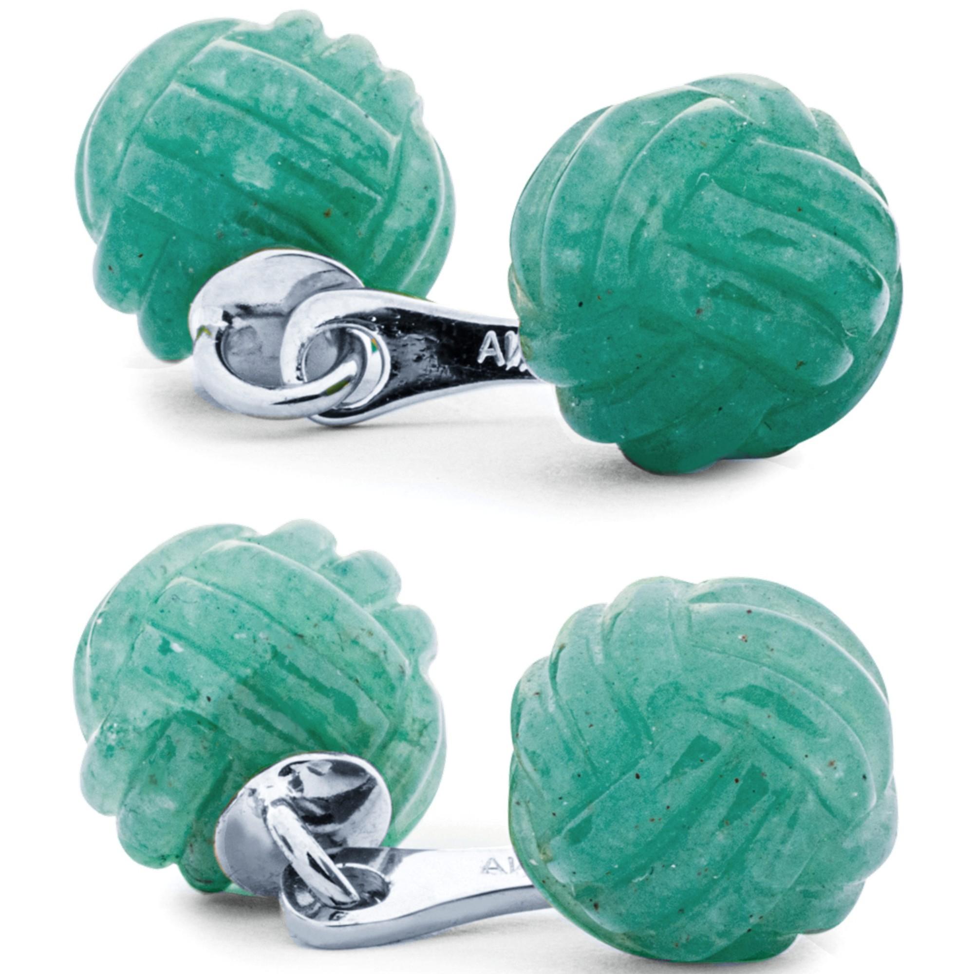 Bead Alex Jona Aventurine Sterling Silver Knot Cufflinks For Sale