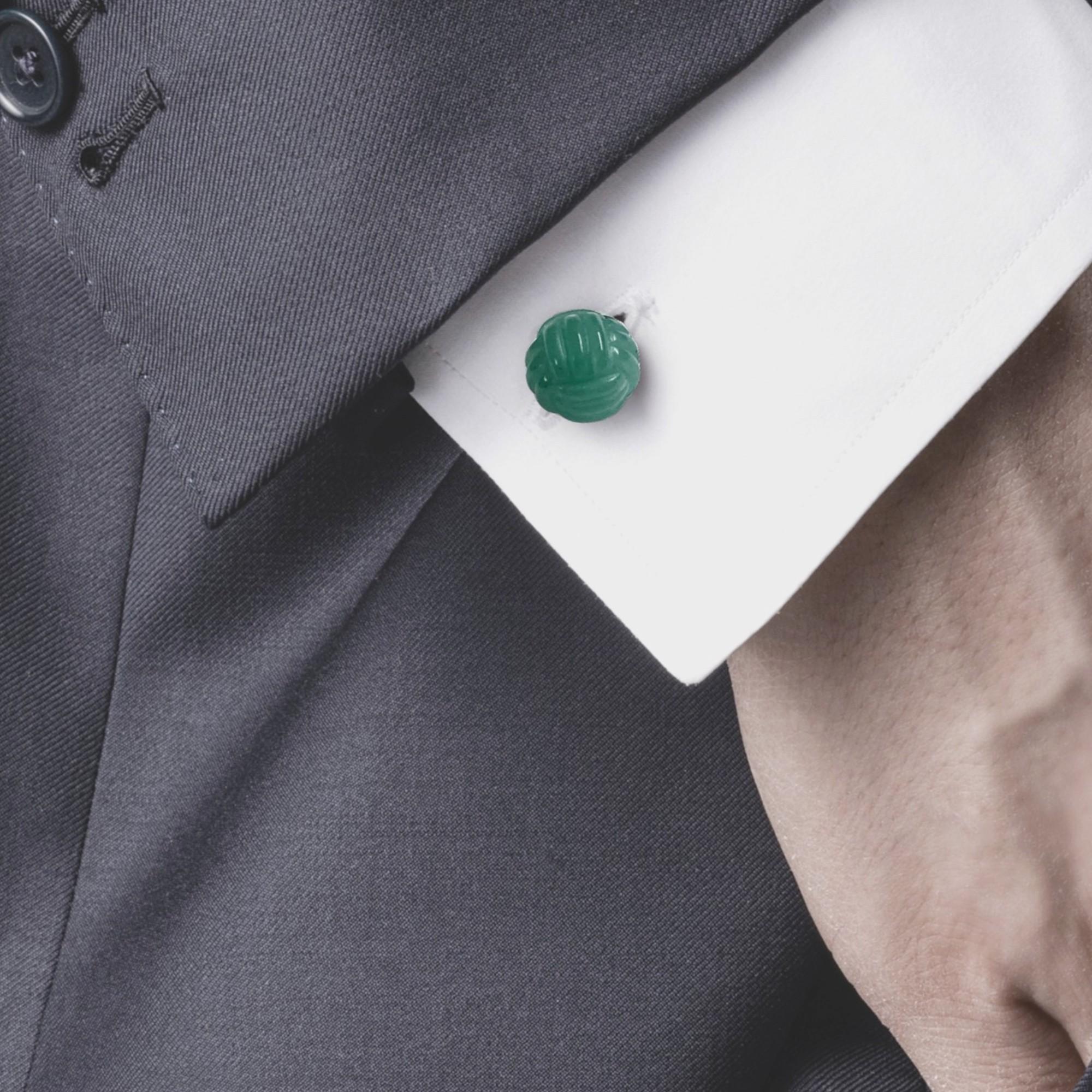 Alex Jona Aventurine Sterling Silver Knot Cufflinks In New Condition For Sale In Lugano, CH