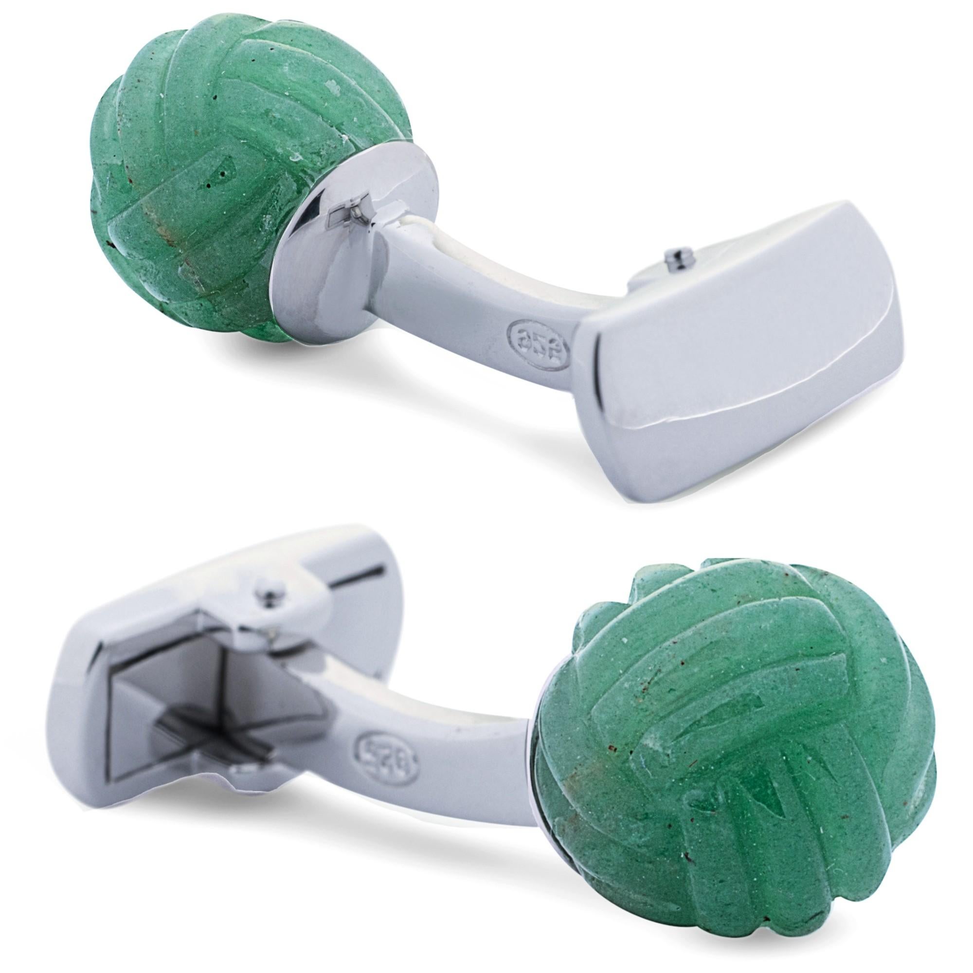 Taglio rotondo Gemelli da polso a forma di pugno di scimmia in argento Alex Jona Aventurine in vendita