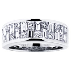 Alex Jona Baguette and Square Cut White Diamond 18 Karat White Gold Band Ring