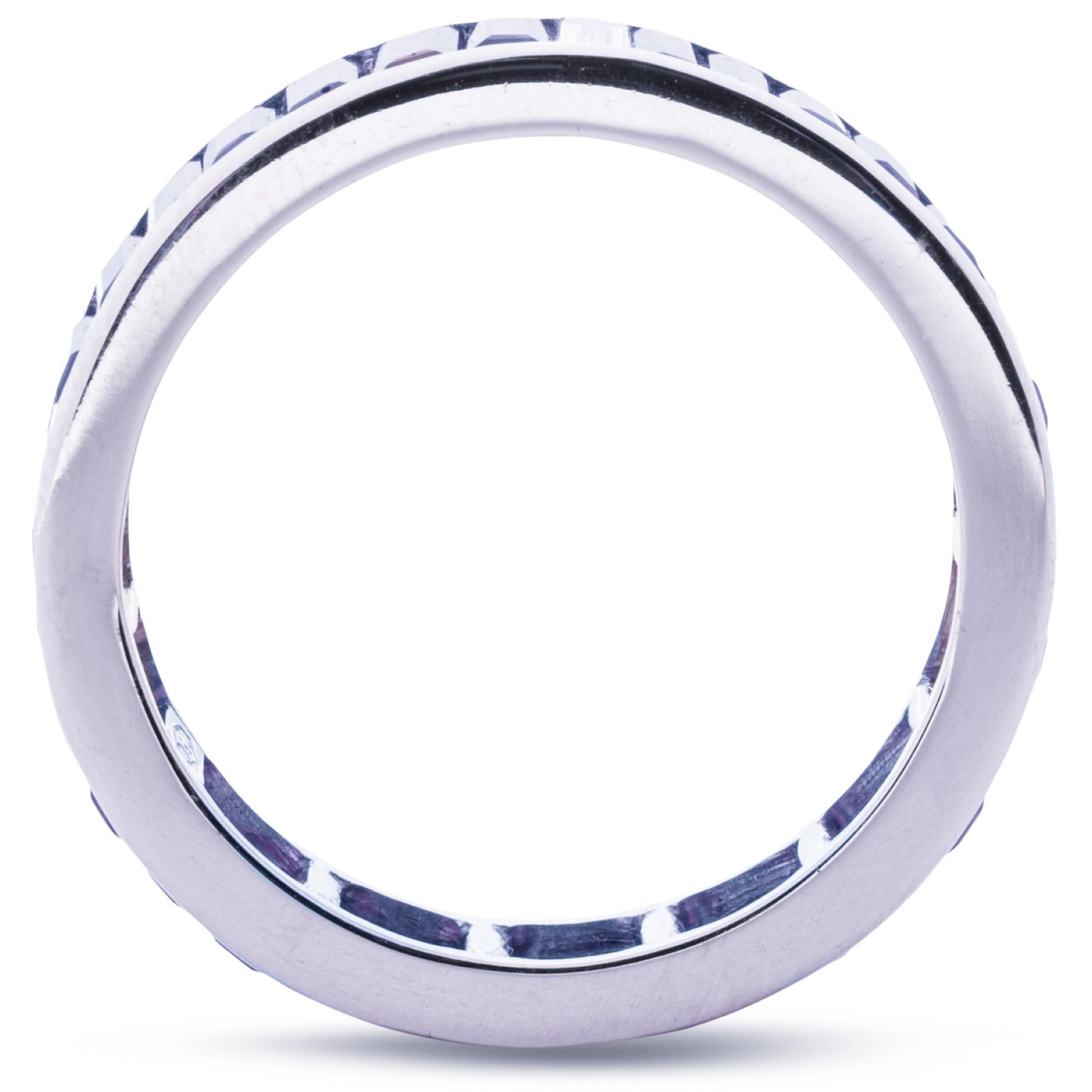 Alex Jona Baguette Blue Sapphire White Diamond 18 Karat Gold Eternity Band Ring For Sale 1