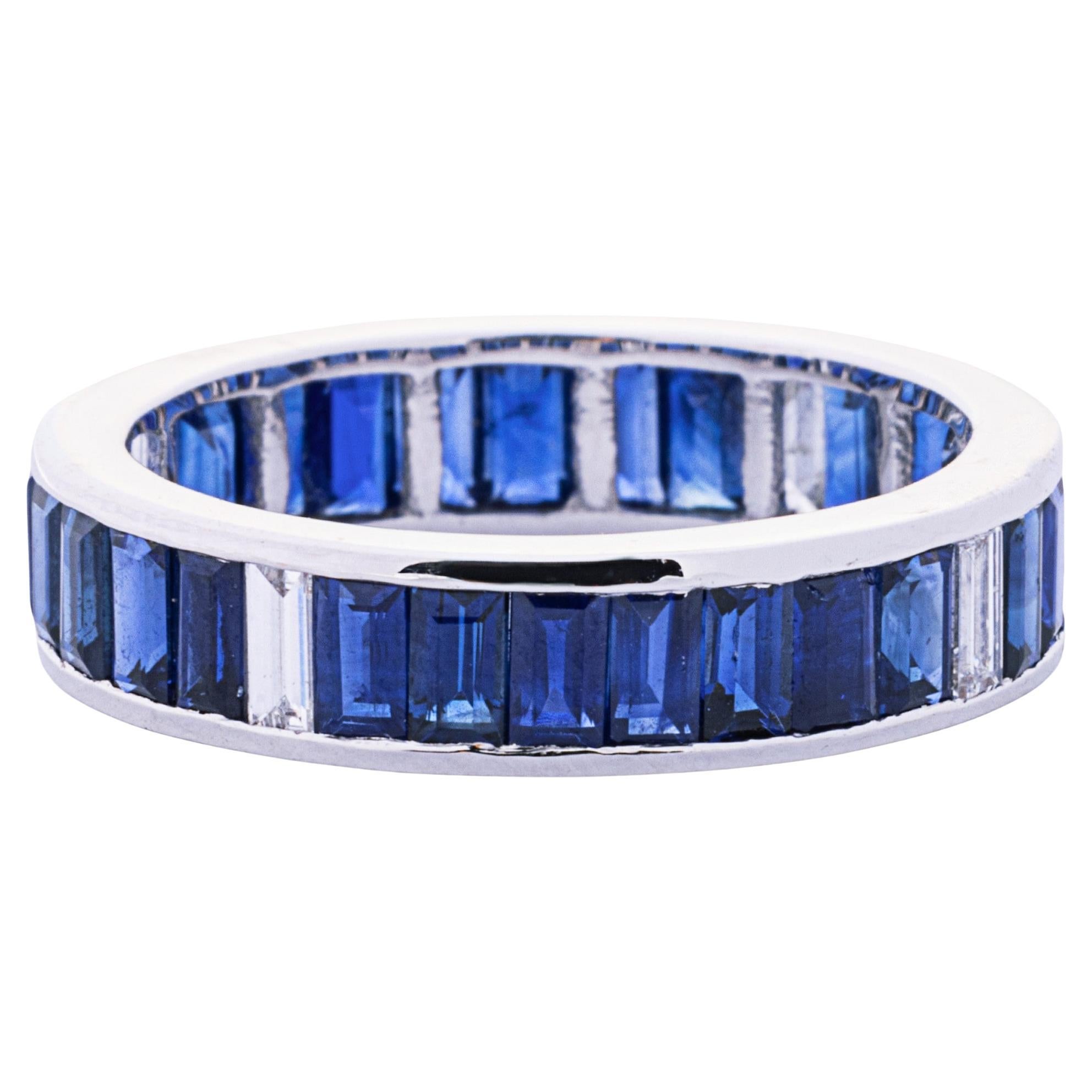 Alex Jona Baguette Blue Sapphire White Diamond 18 Karat Gold Eternity Band Ring