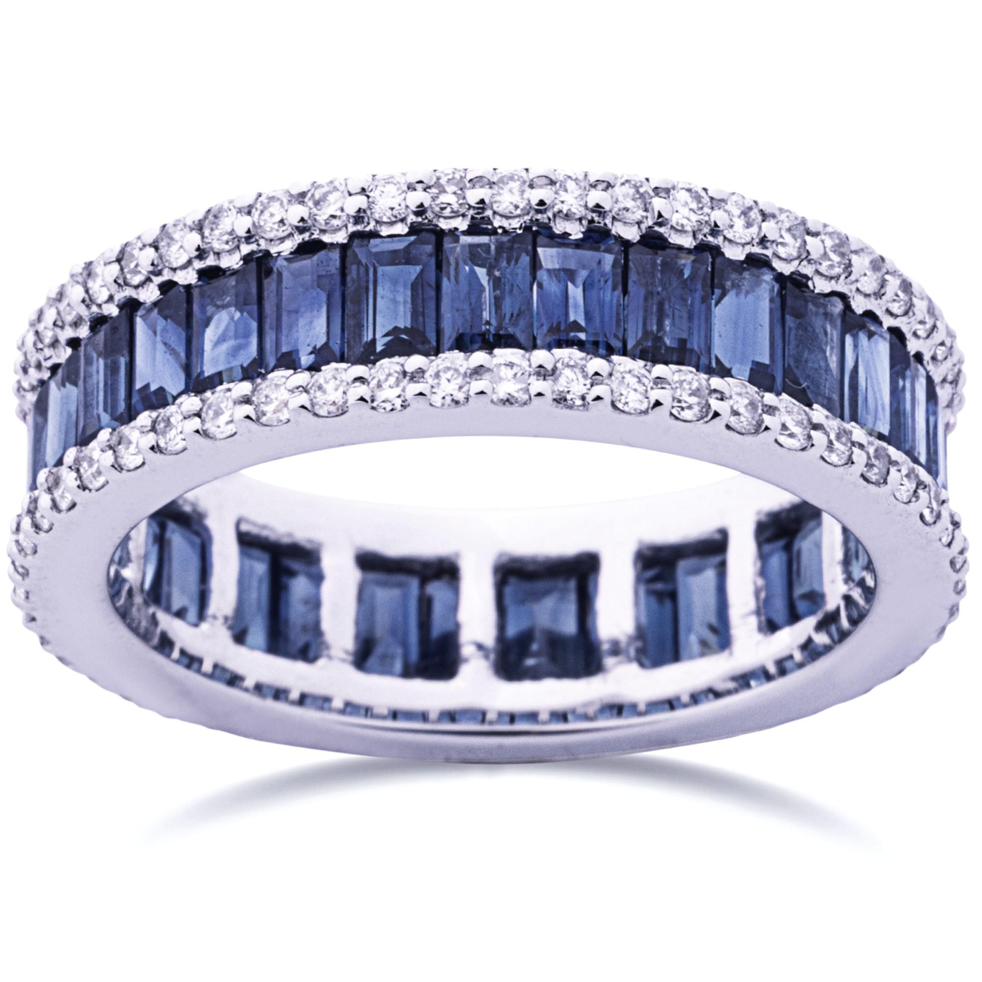 Alex Jona Baguette Cut Blue Sapphire White Diamond 18 Karat Gold Eternity Ring In New Condition In Lugano, CH