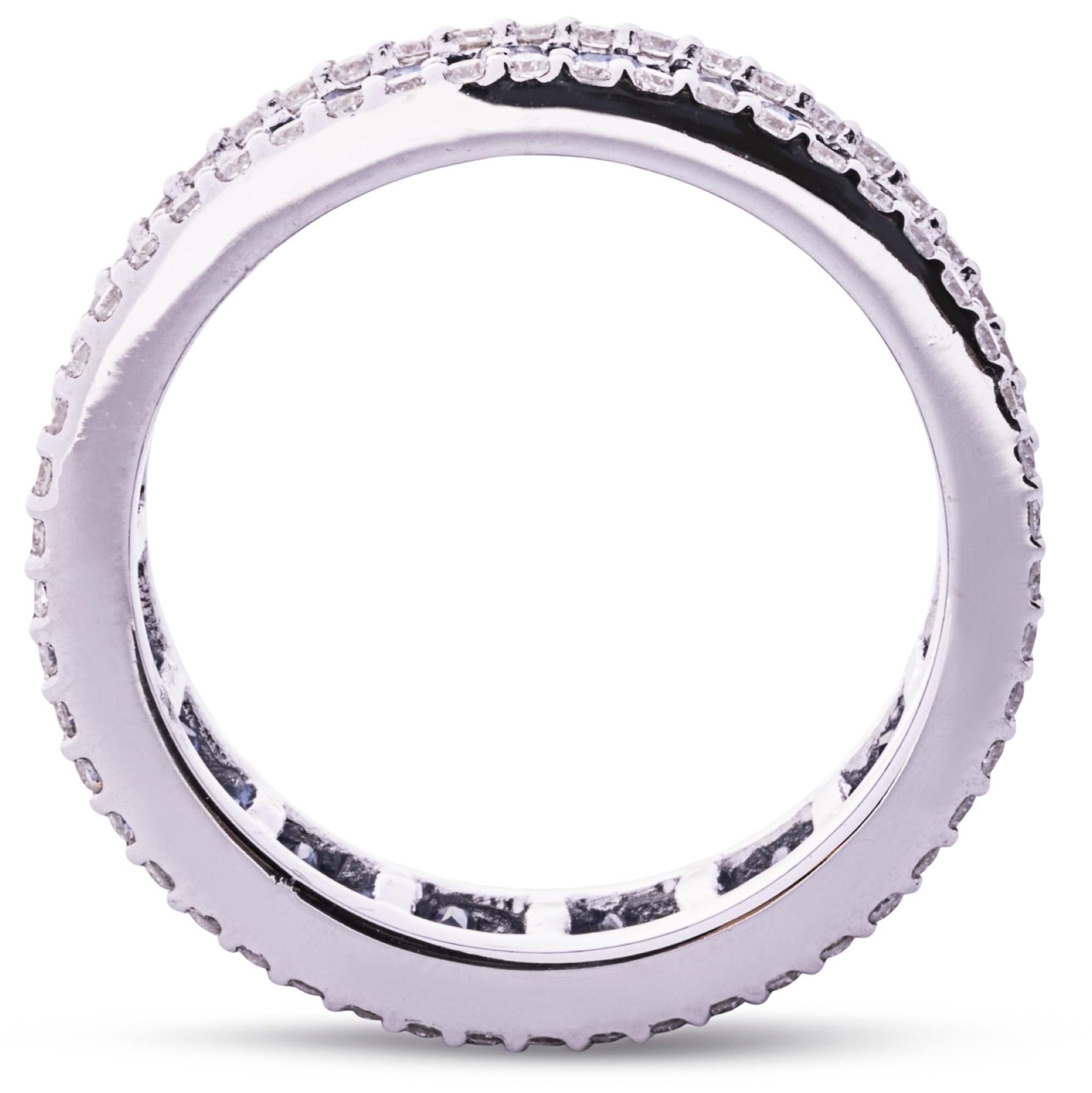 Alex Jona, bague d'éternité en or 18 carats avec saphir bleu taille baguette et diamant blanc en vente 1