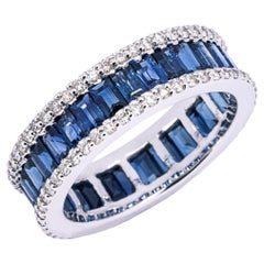Alex Jona Baguette Cut Blue Sapphire White Diamond 18 Karat Gold Eternity Ring