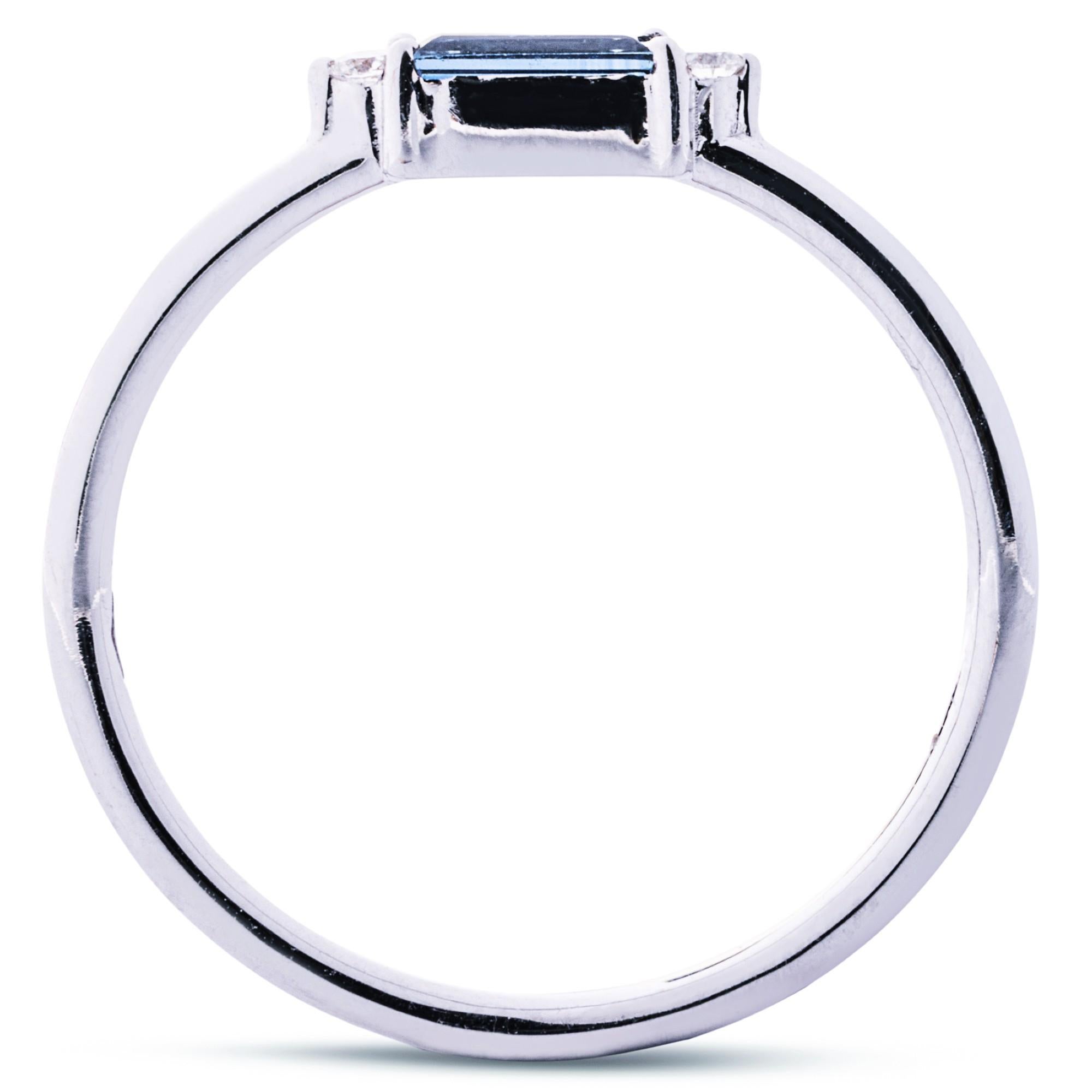 Alex Jona Baguette Cut Blue Sapphire & White Diamond 18 Karat White Gold Ring For Sale 1