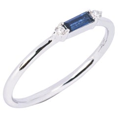 Alex Jona Baguette Cut Blue Sapphire & White Diamond 18 Karat White Gold Ring