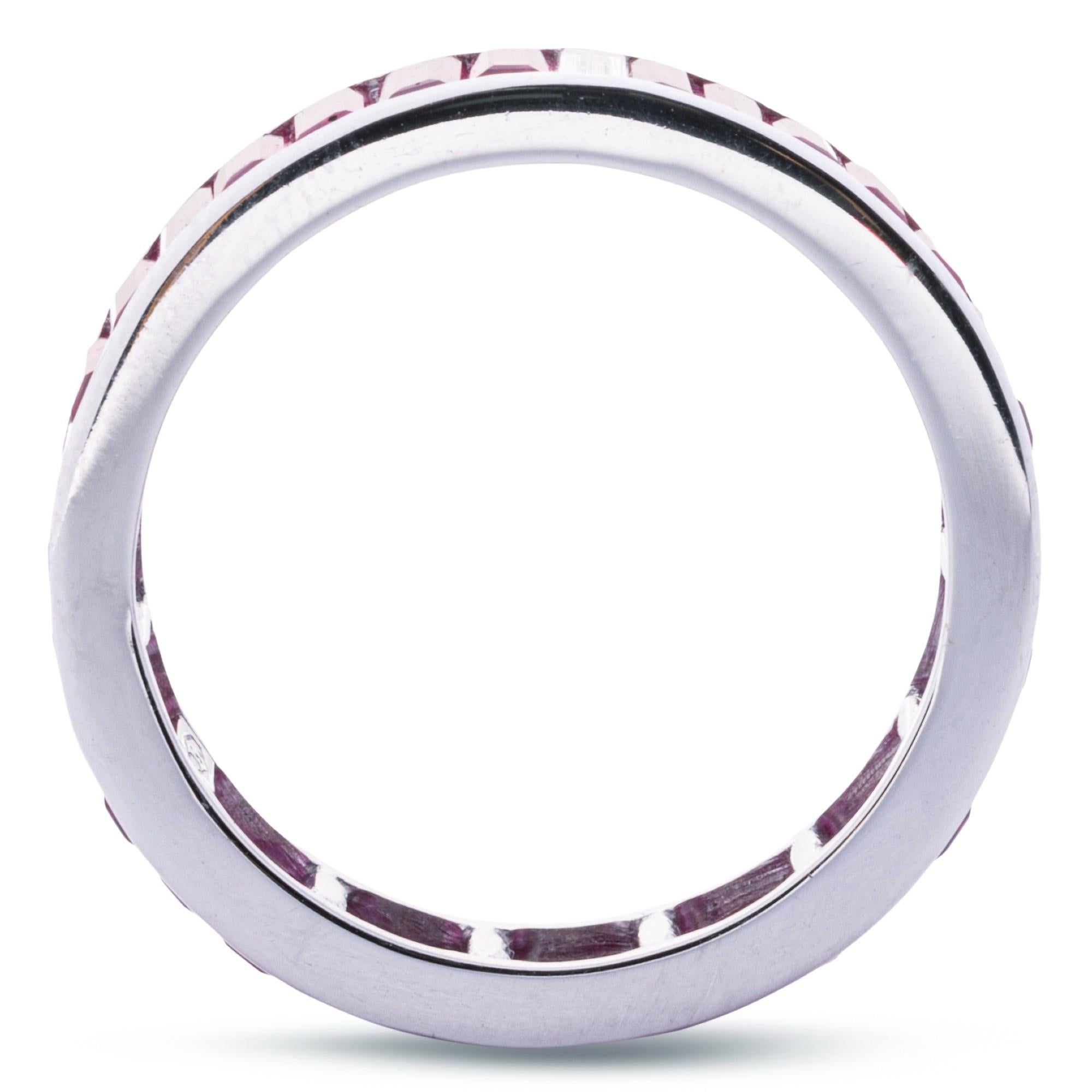 Alex Jona Baguette Cut Ruby White Diamond 18 Karat Gold Eternity Ring Band For Sale 2