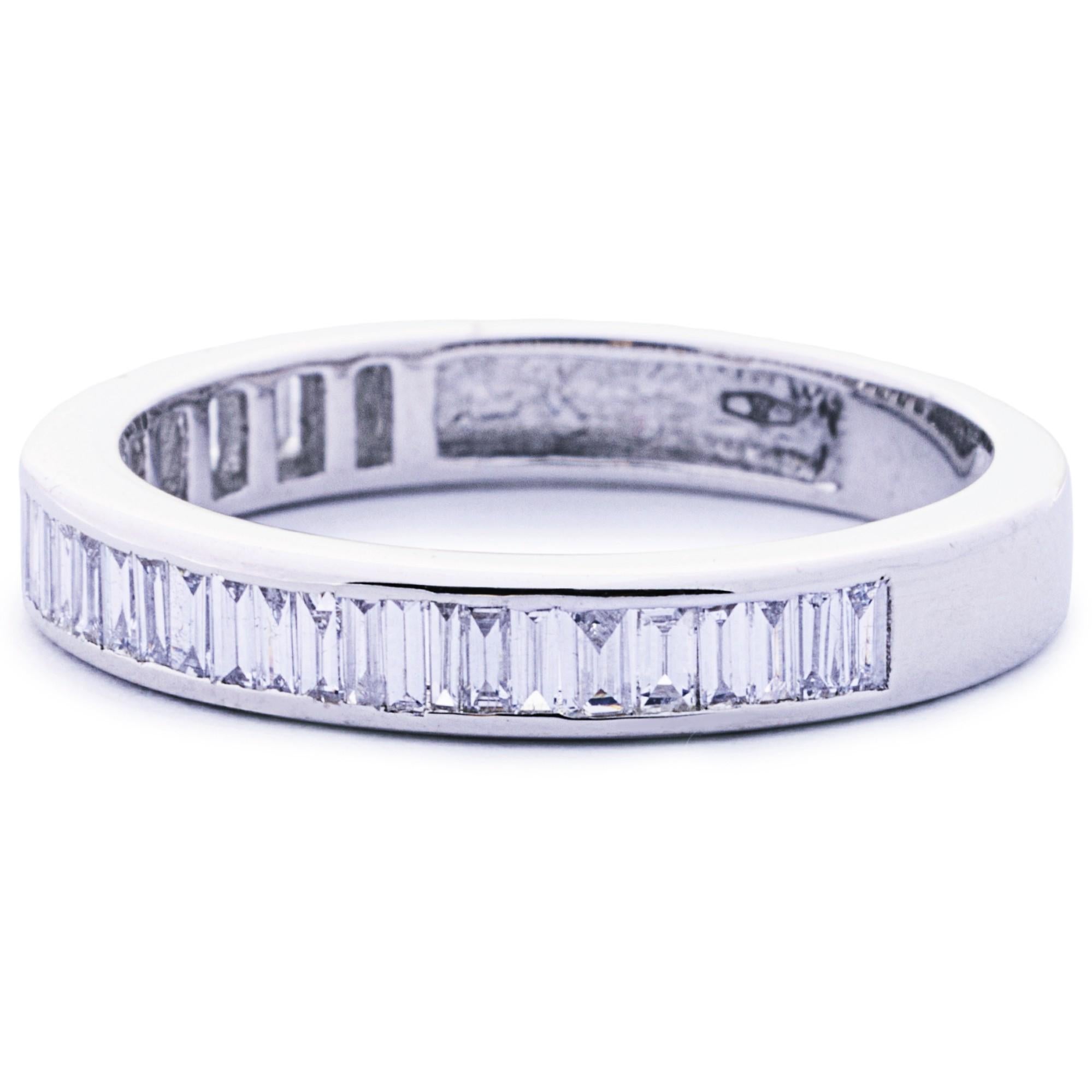Women's Alex Jona Baguette Cut White Diamond 18 Karat White Gold Band Ring For Sale