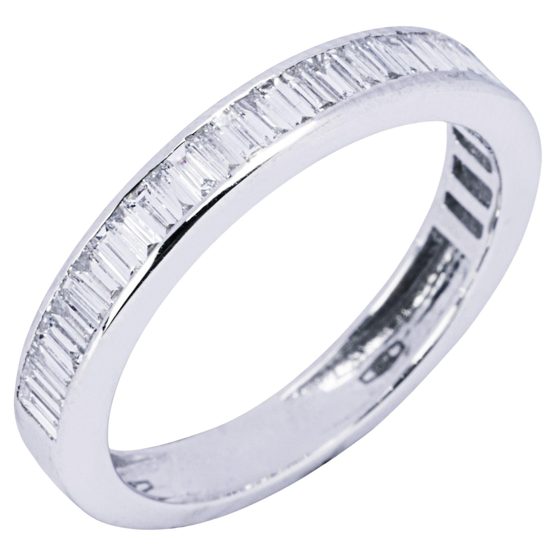 Alex Jona Baguette Cut White Diamond 18 Karat White Gold Band Ring For Sale