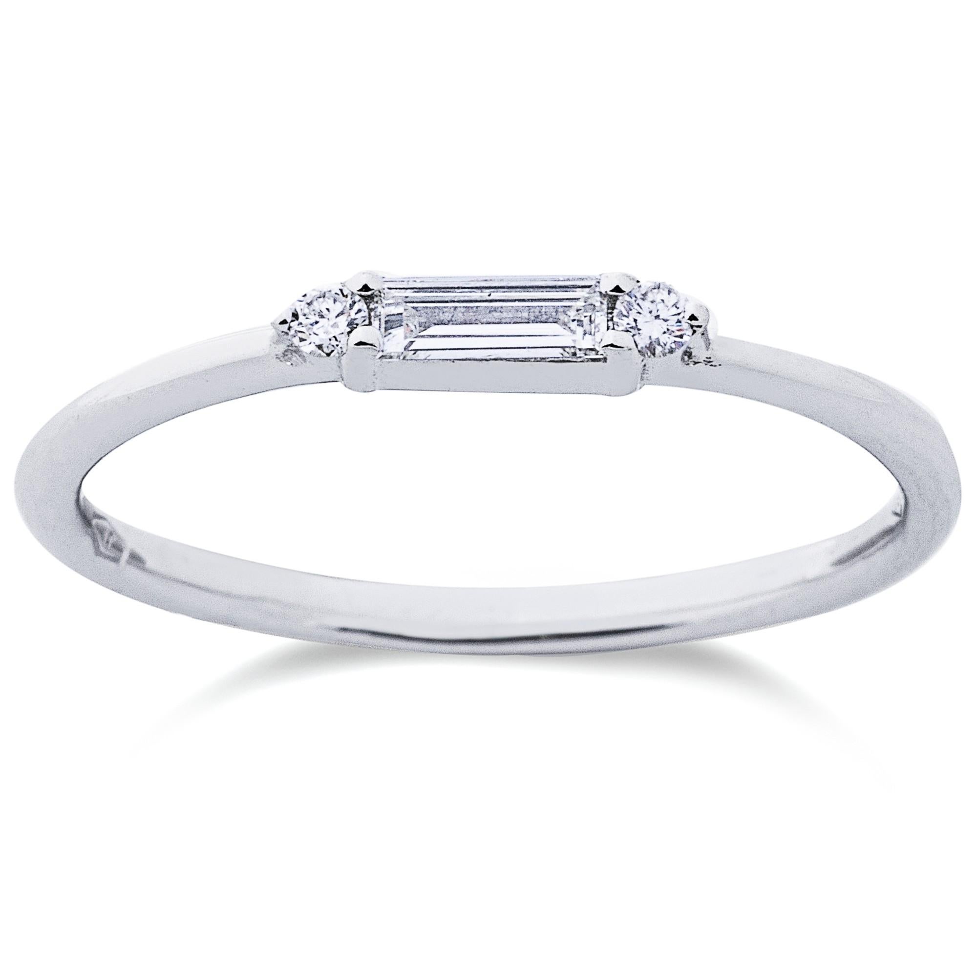 Round Cut Alex Jona Baguette Cut White Diamond 18 Karat White Gold Ring For Sale