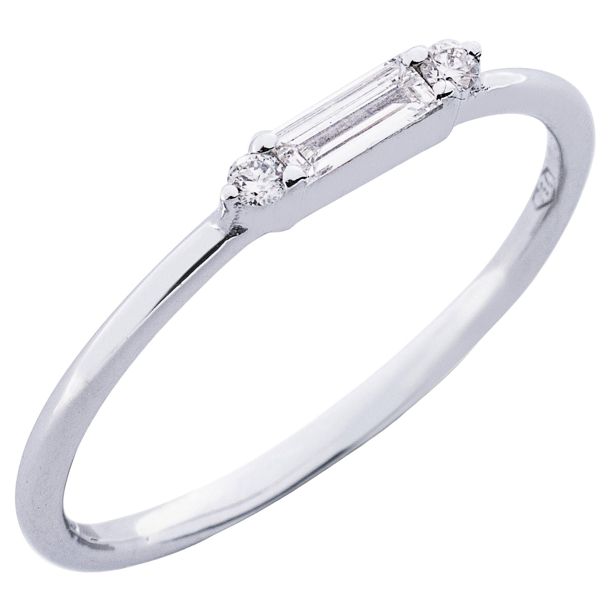 Alex Jona Baguette Cut White Diamond 18 Karat White Gold Ring