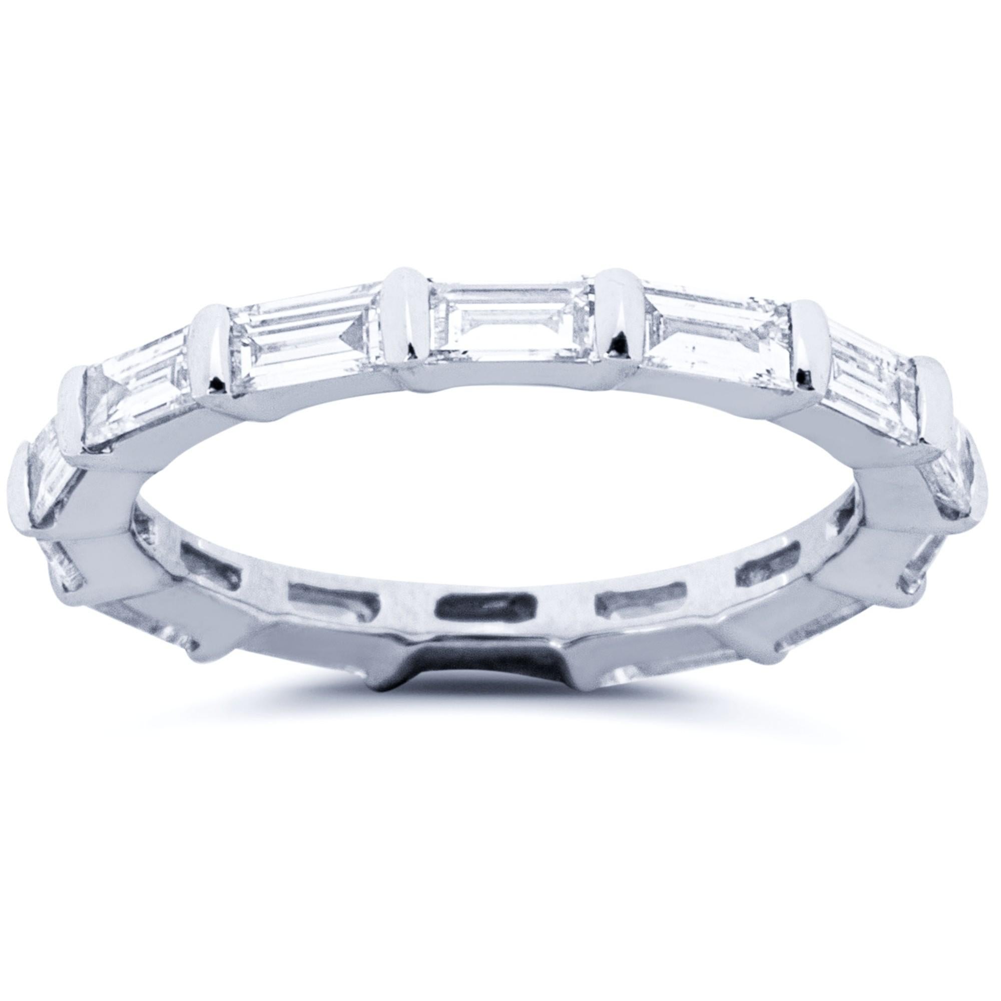 Baguette Cut Alex Jona Baguette White Diamond Platinum Eternity Band Ring For Sale
