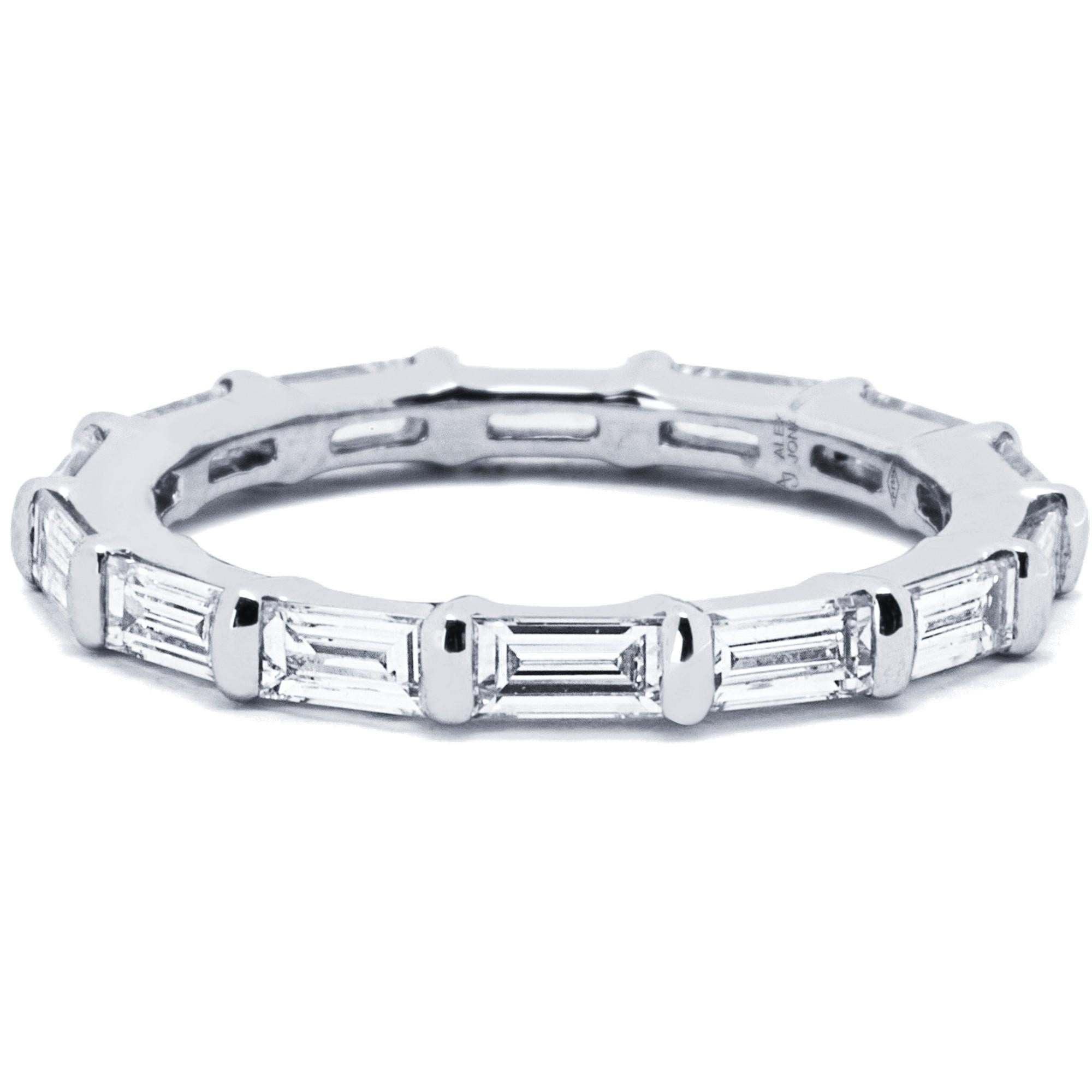Alex Jona Baguette White Diamond Platinum Eternity Band Ring In New Condition For Sale In Lugano, CH