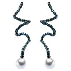 Alex Jona Baroque South Sea Pearl Blue Sapphire Swirl Ear Pendants