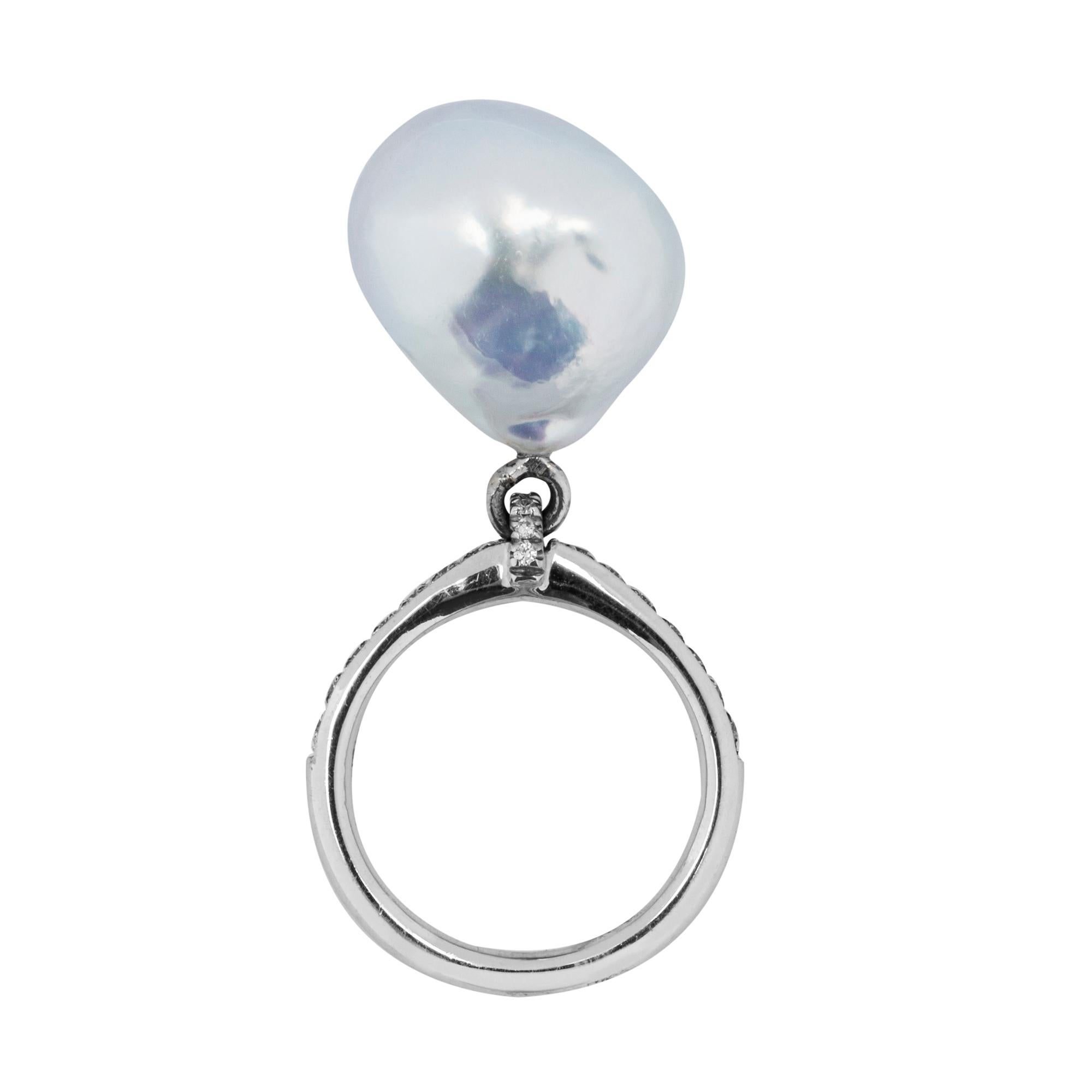 Bead Alex Jona Baroque South Sea Pearl Charm White Diamond 18 Karat White Gold Ring