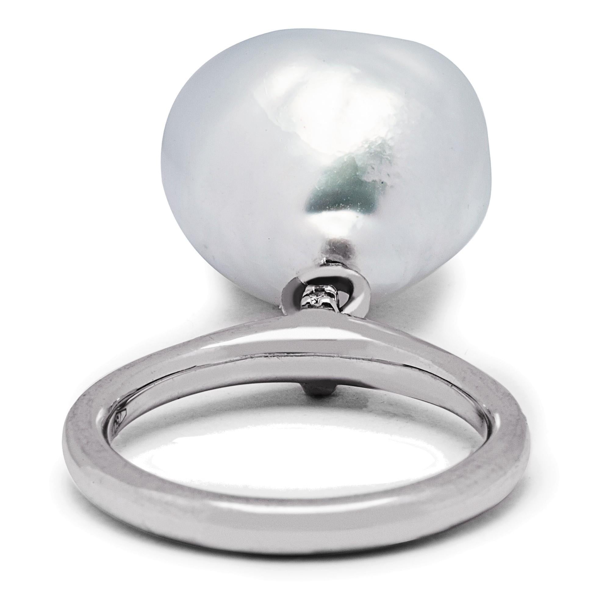 Bead Alex Jona Baroque South Sea Pearl Charm White Diamond 18 Karat White Gold Ring For Sale