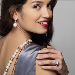 Alex Jona Baroque South Sea Pearl White Diamond 18 Karat White Gold Ring