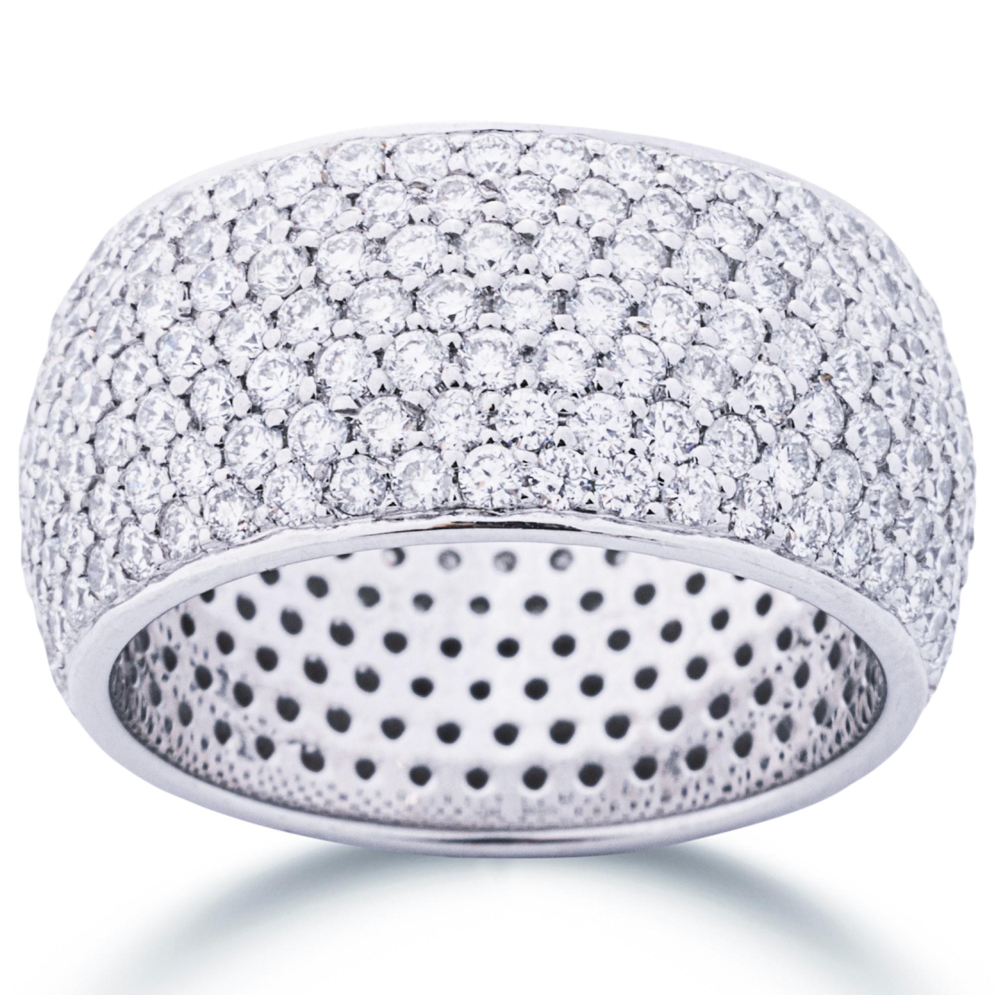 Round Cut Alex Jona Barrel White Diamond 18 Karat White Gold Ring Band For Sale