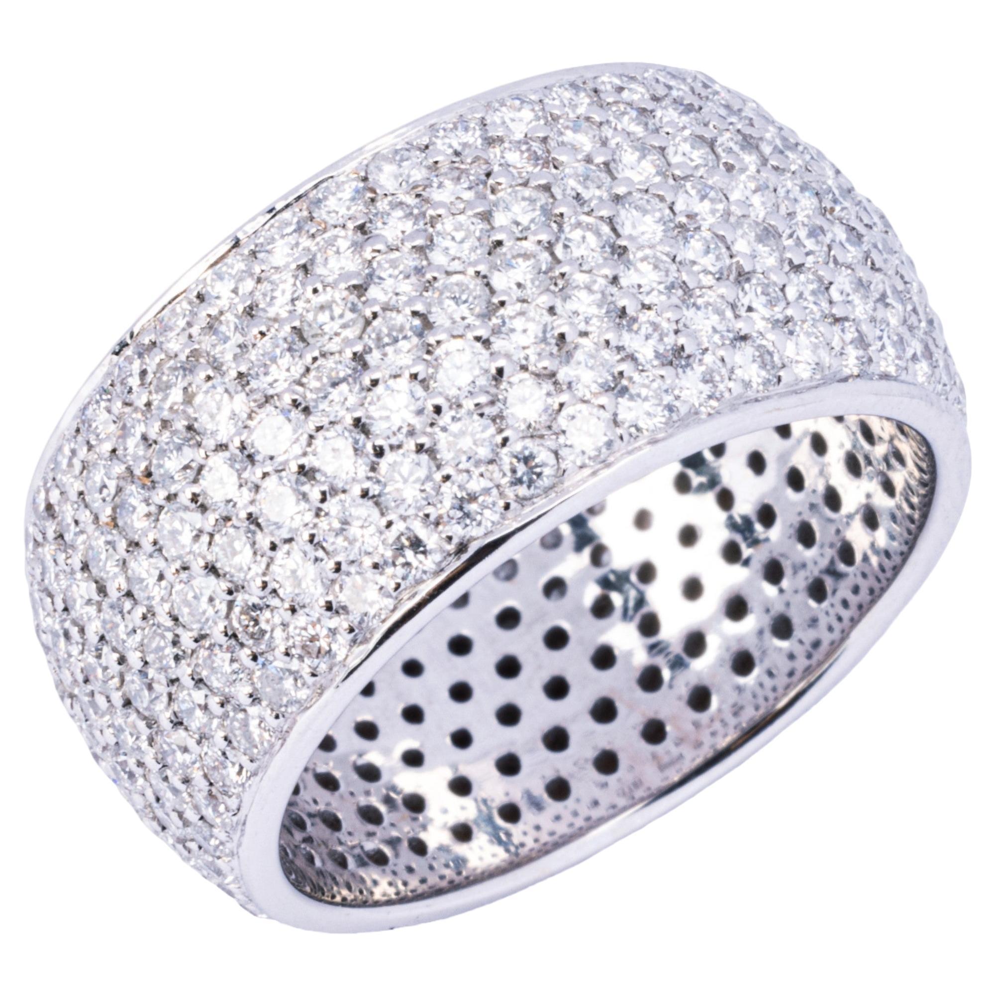 Alex Jona Barrel White Diamond 18 Karat White Gold Ring Band For Sale