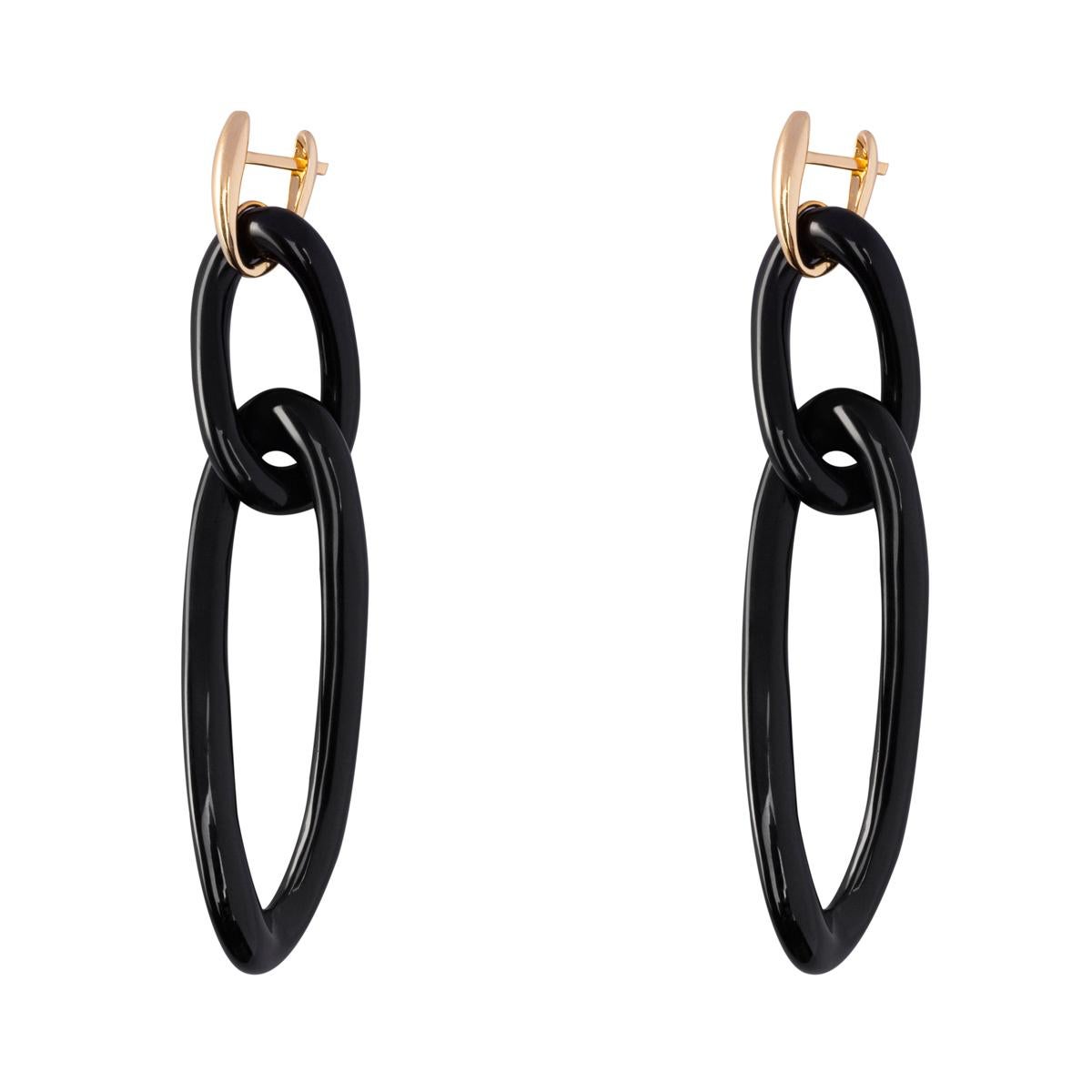 Tumbled Alex Jona Black Agate 18 Karat Yellow Gold Pendant Earrings For Sale