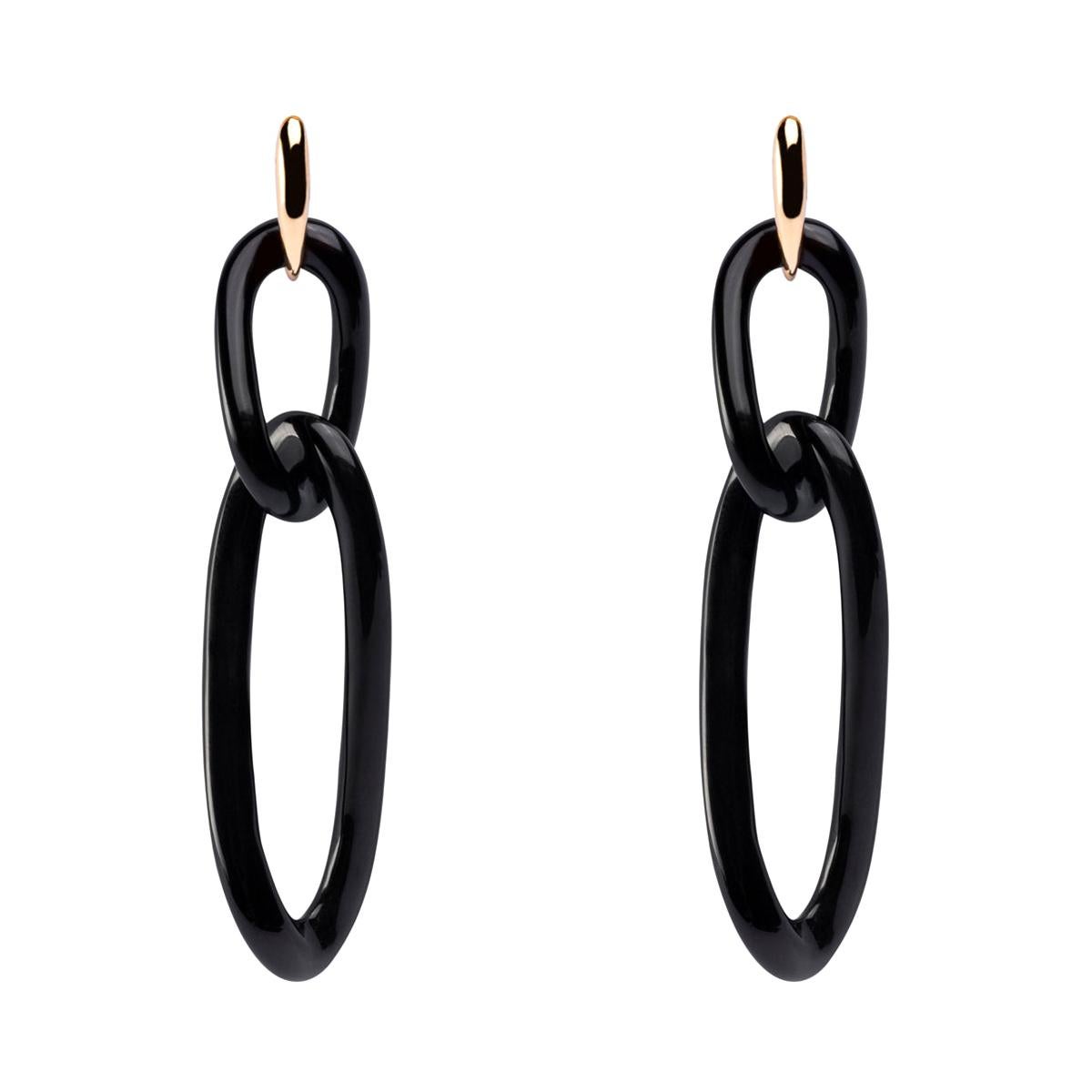 Alex Jona Black Agate 18 Karat Yellow Gold Pendant Earrings