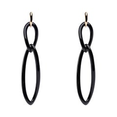 Alex Jona Black Agate 18 Karat Yellow Gold Pendant Earrings