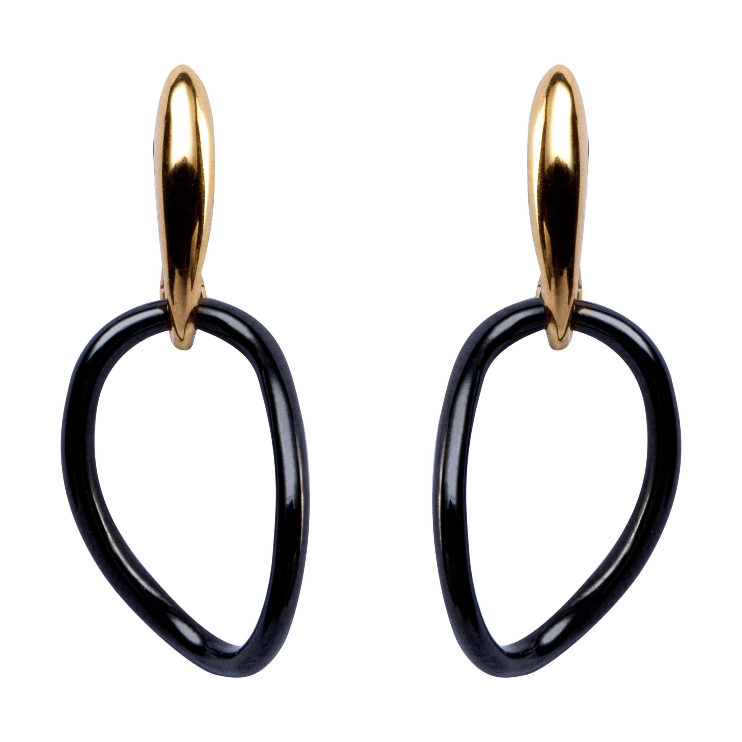 Alex Jona Black Agate Yellow Gold Pendant Earrings