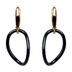 Alex Jona Black Agate Yellow Gold Pendant Earrings