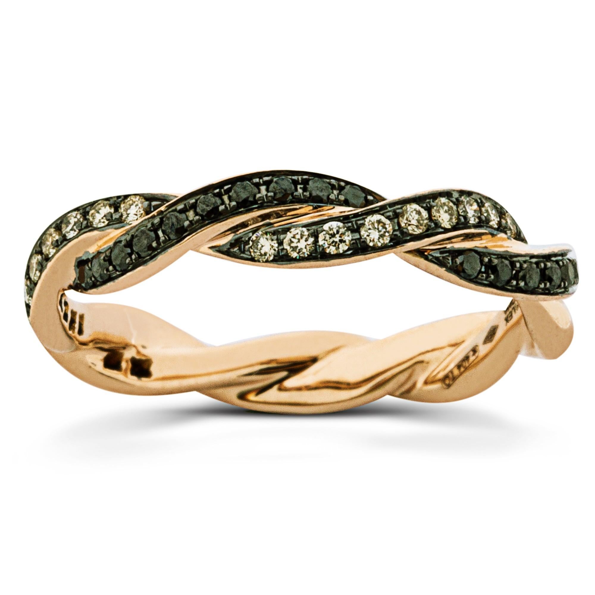 Contemporary Alex Jona Black and Brown Diamond 18 Karat Rose Gold Eternity Band Ring For Sale