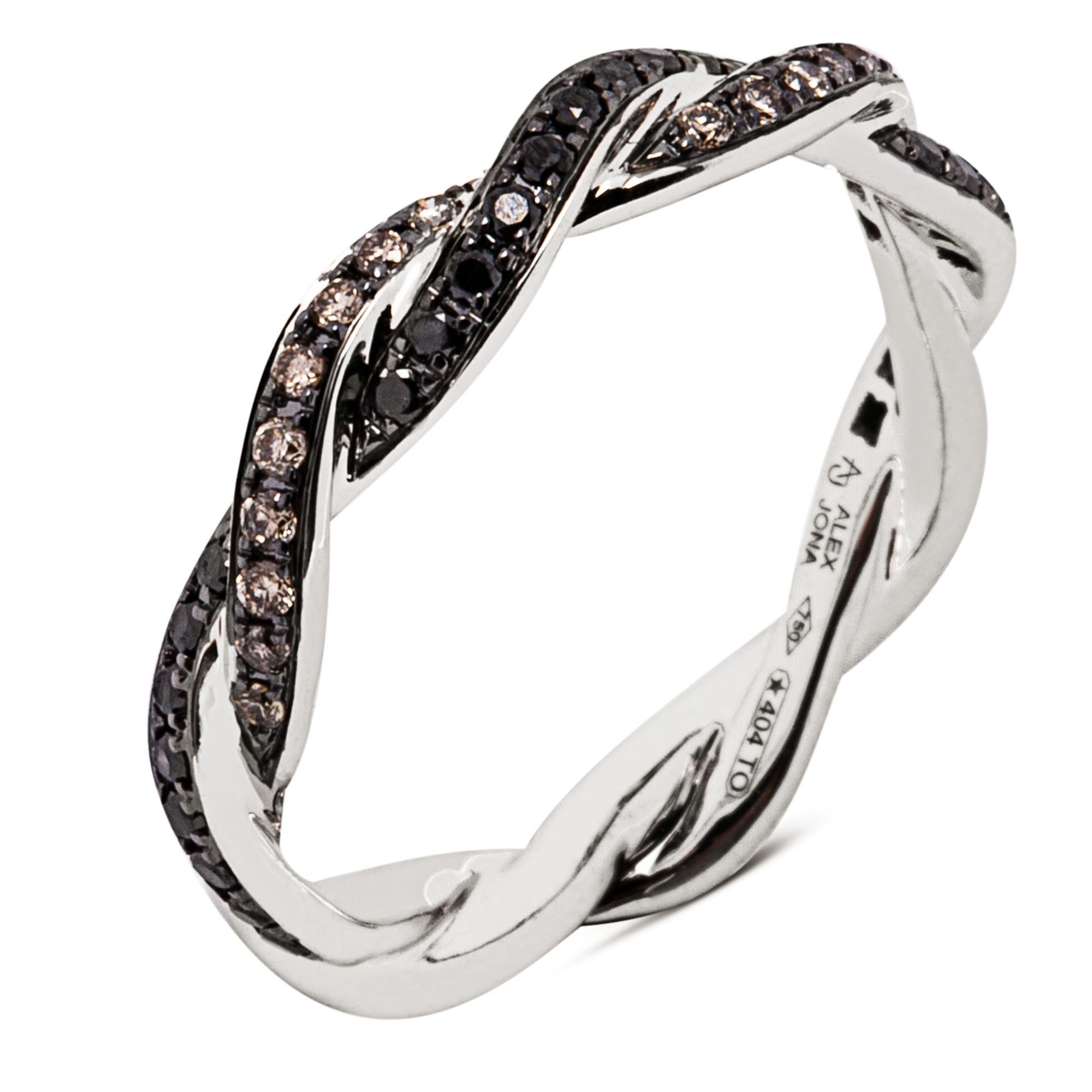 Contemporary Alex Jona Black and Brown Diamond 18 Karat White Gold Eternity Band Ring For Sale